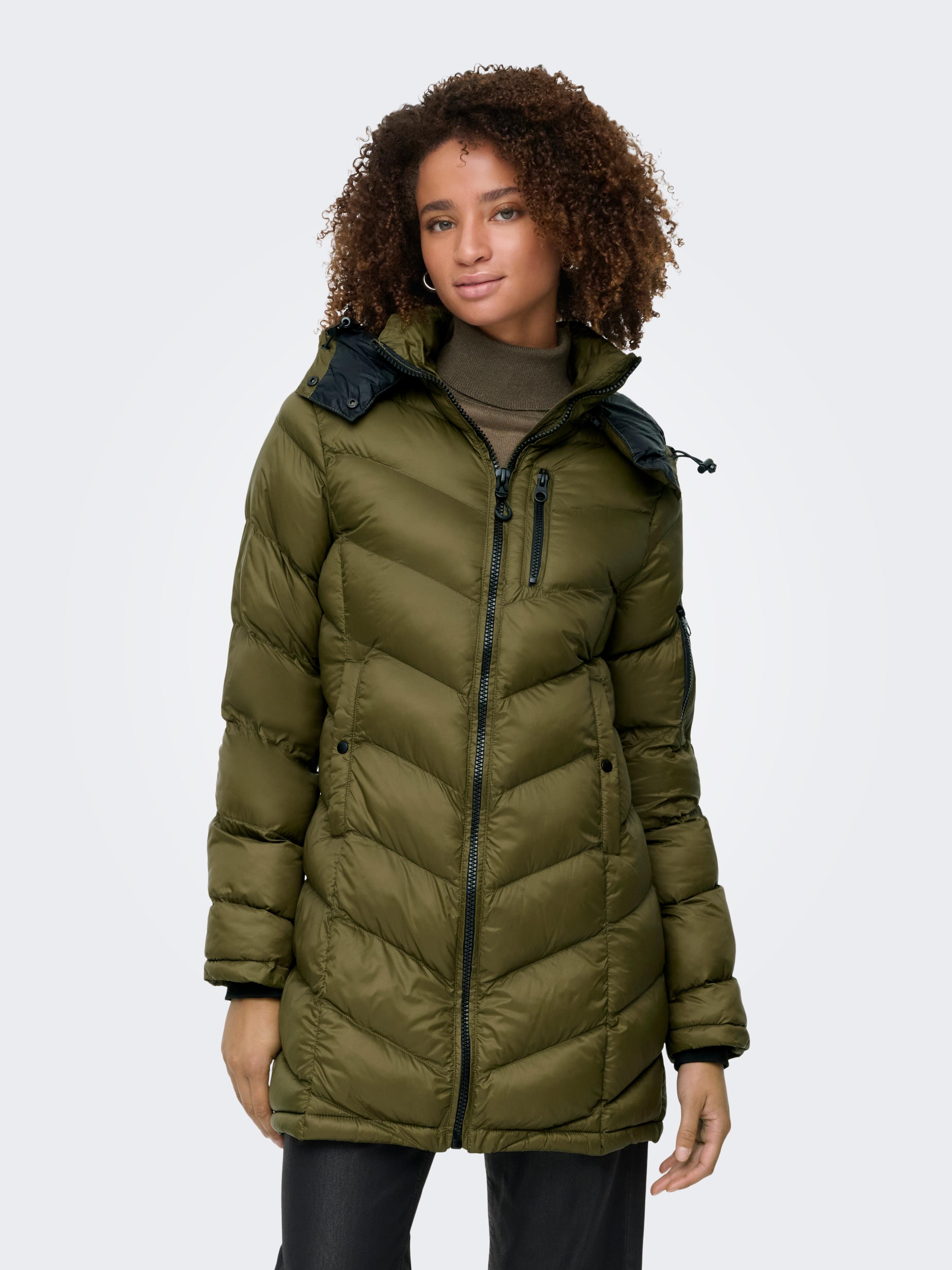 Steppmantel Only "Onltahia Lw Quilted Coat Cc Otw", Damen, Gr. L, Schwarz (Beech Detail:Lining Schwarz), Web, Obermaterial: 100% Nylon, Unifarben, Regular Fit, Hoch Geschlossener Ausschnitt, MäNtel Steppmantel
