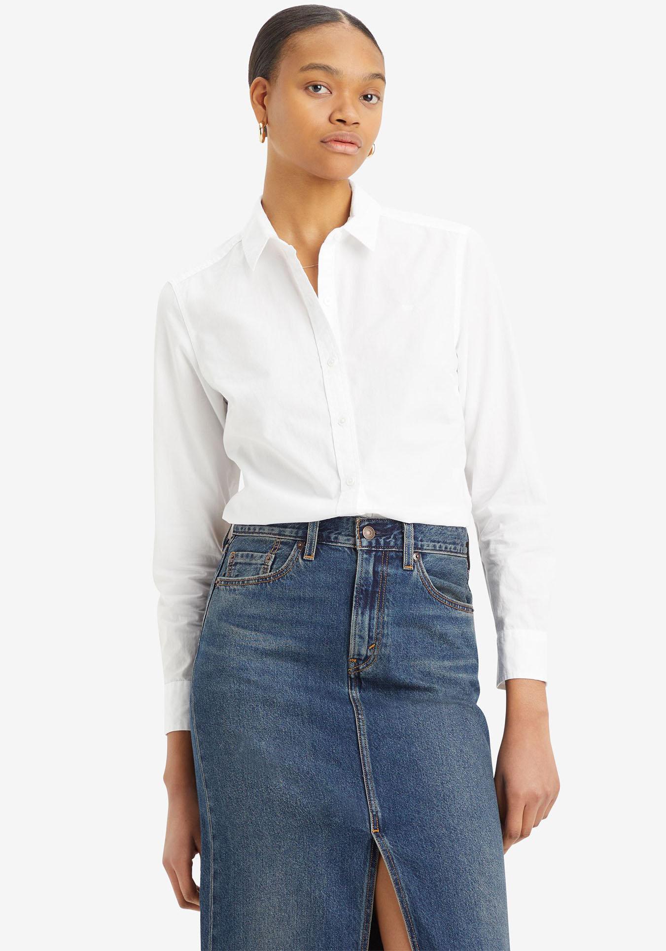Hemdbluse Levi's "The Classic", Damen, Gr. M (38), Weiß (Hellweiß_Vm), Web, Obermaterial: 100% Baumwolle, Figurumspielend HüFtlang, 1-Knopf-Manschette Mit Schlitz, Blusen Hemdbluse, Kleine Logo-Stickerei Auf Der Brust