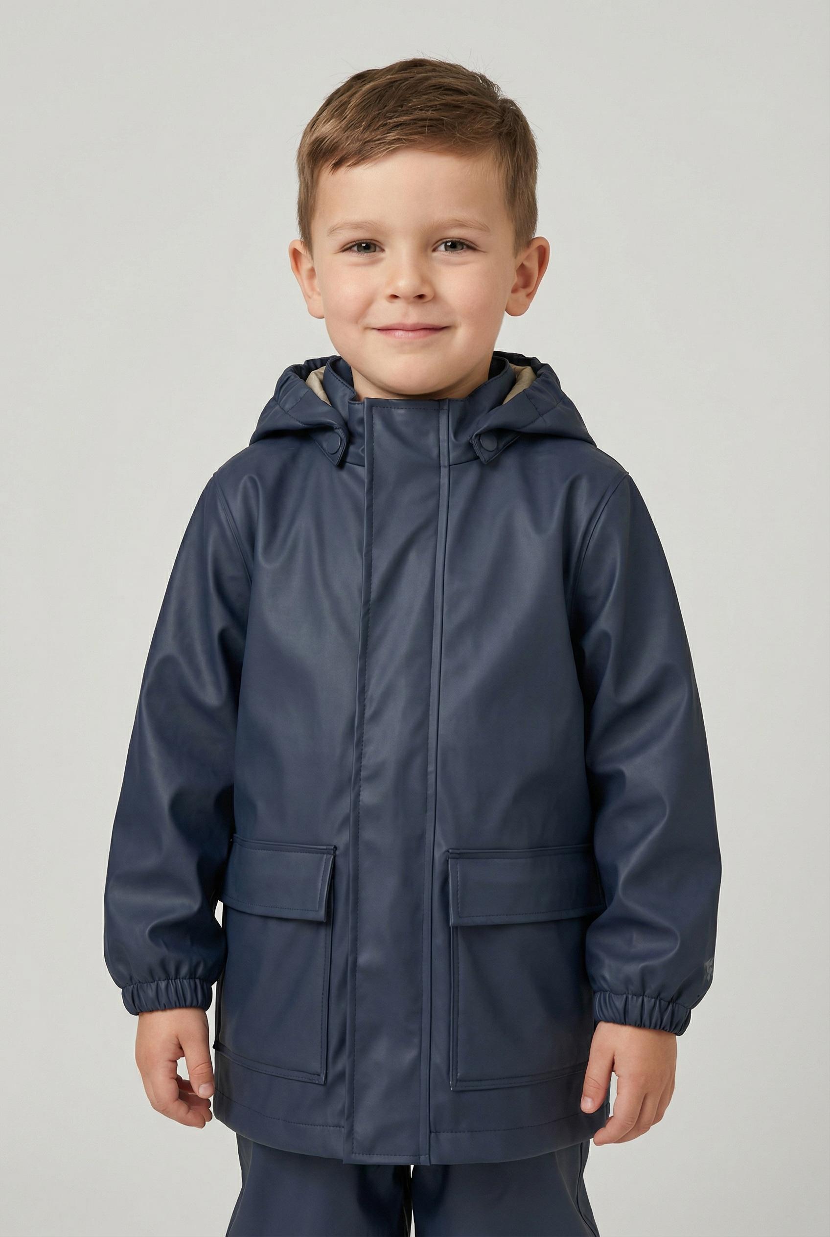 Regenjacke WHEAT "Rainwear Ola Set", Kinder, Gr. 104, blau (ink), Web, Obermaterial: 100% Polyester, unifarben, normal ca. Mitte Oberschenkel, elastischer Bund, Jacken Regenjacke, mit passender Regenhose, wasserdicht und schmutzabweisend