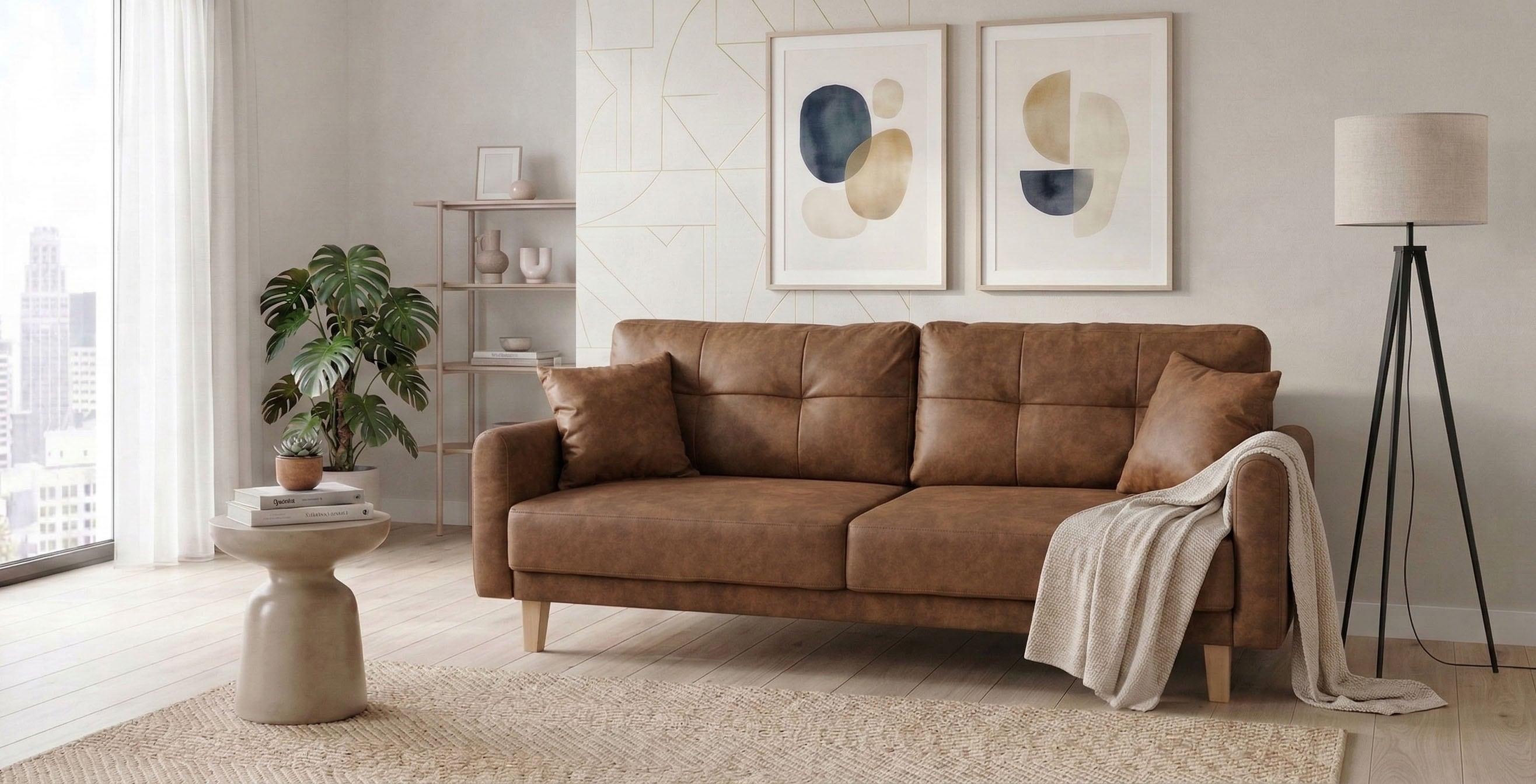 3-Sitzer HOME AFFAIRE "TRIPLO optionale Schlafsofa mit Bettkasten, Maße B/T/H: 215/100/89 cm", braun (cognac), B:215cm H:89cm T:100cm, Luxus-Microfaser weich (92% Polyester, 8% Nylon);Filzoptik ( 100% Polyester);Luxus-Microfaser Vintageoptik (100% Polyester), Sofas, 3-Sitzer, Wahlweise Bettfunktion - Liegefläche 145x191 cm, Rücken-, Zierkissen