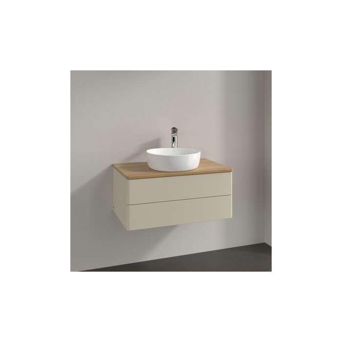 Villeroy Und Boch Antao Waschtisch-Unterschrank L19051HJ Mit Beleuchtung, 2 AuszüGe, 800 X 360 X 500 Mm, Front Ohne Struktur, Silk Grey Matt Lacquer / Honey Oak