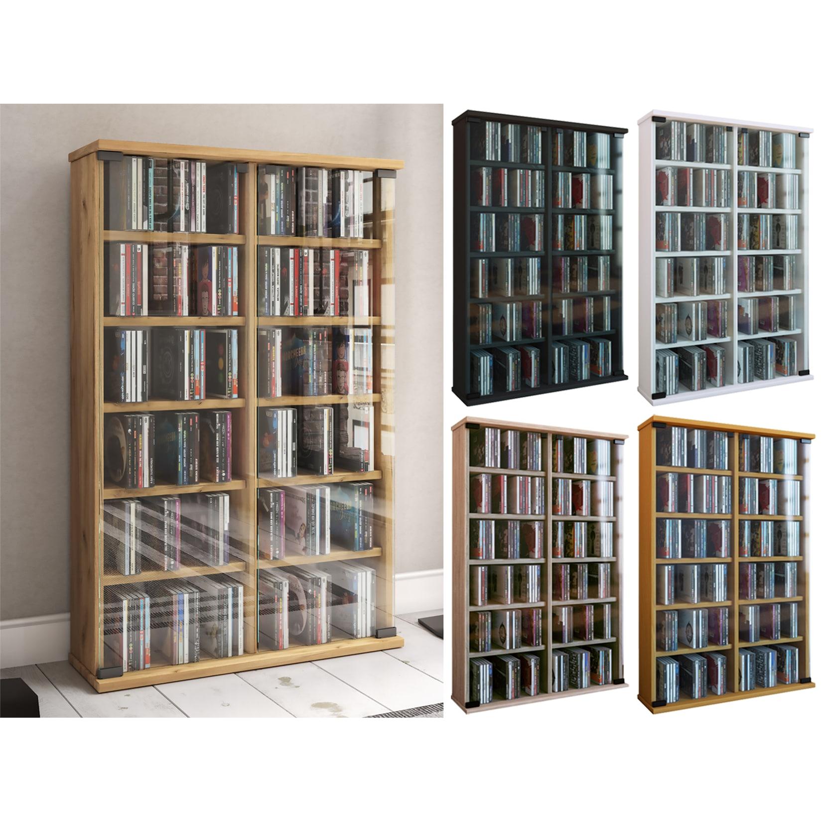 Vcm Cd Regal Holz Cd Schrank Mit Esg-SicherheitsglastüRen FüR 300 Cds Oder 130 Dvds Oder 72-Videos MaßE: H. 92 X B. 60 X T. 18 Cm Elegantes Dvd Regal Blu Ray Regal Cd Regal - Roma