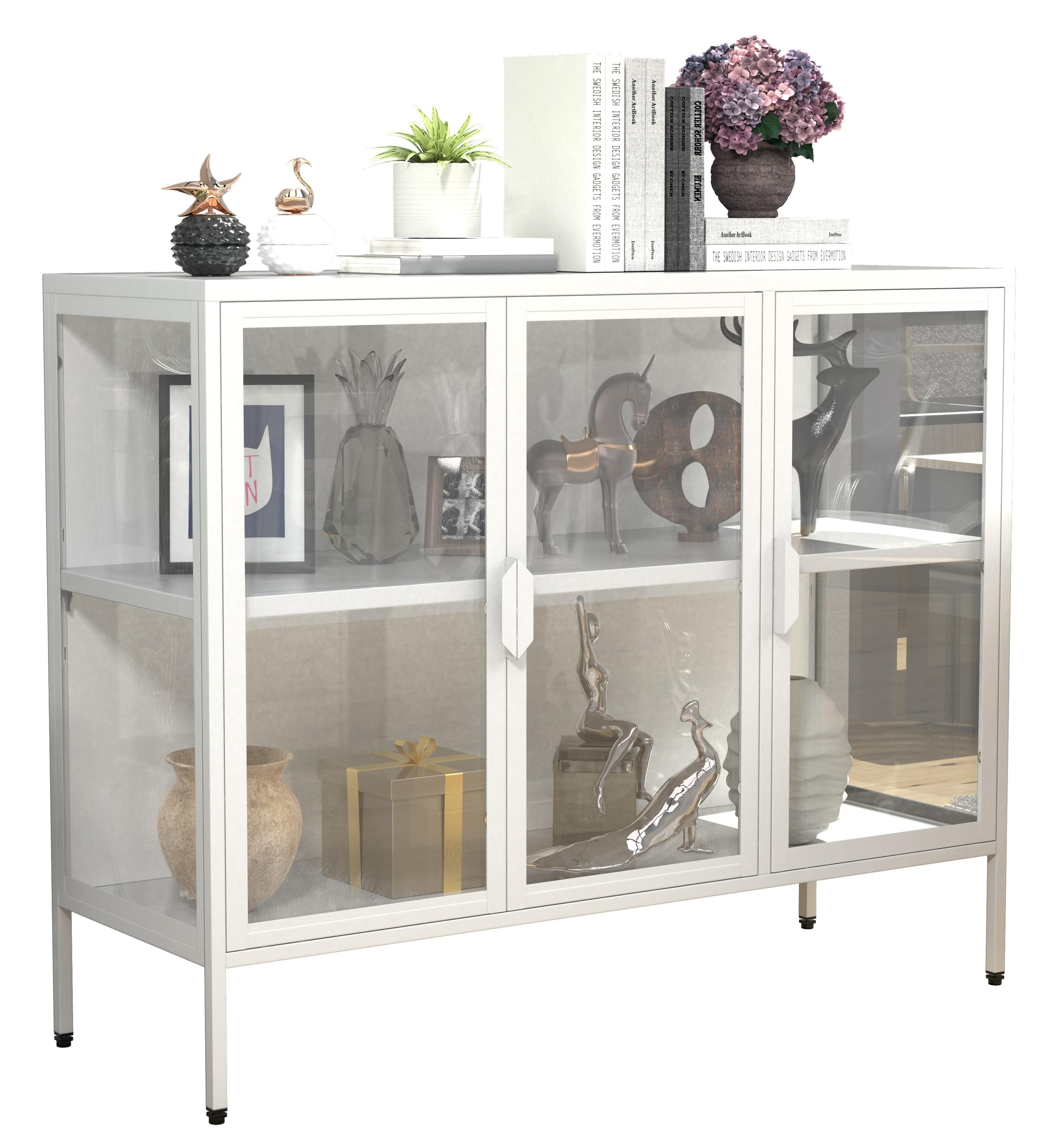 Standvitrine VCM "Stahl Glas Vitrine Sideboard Kommode Floka L", weiß, B:100cm T:35cm, Obermaterial: 100% Metall MT., Schränke, Standvitrine