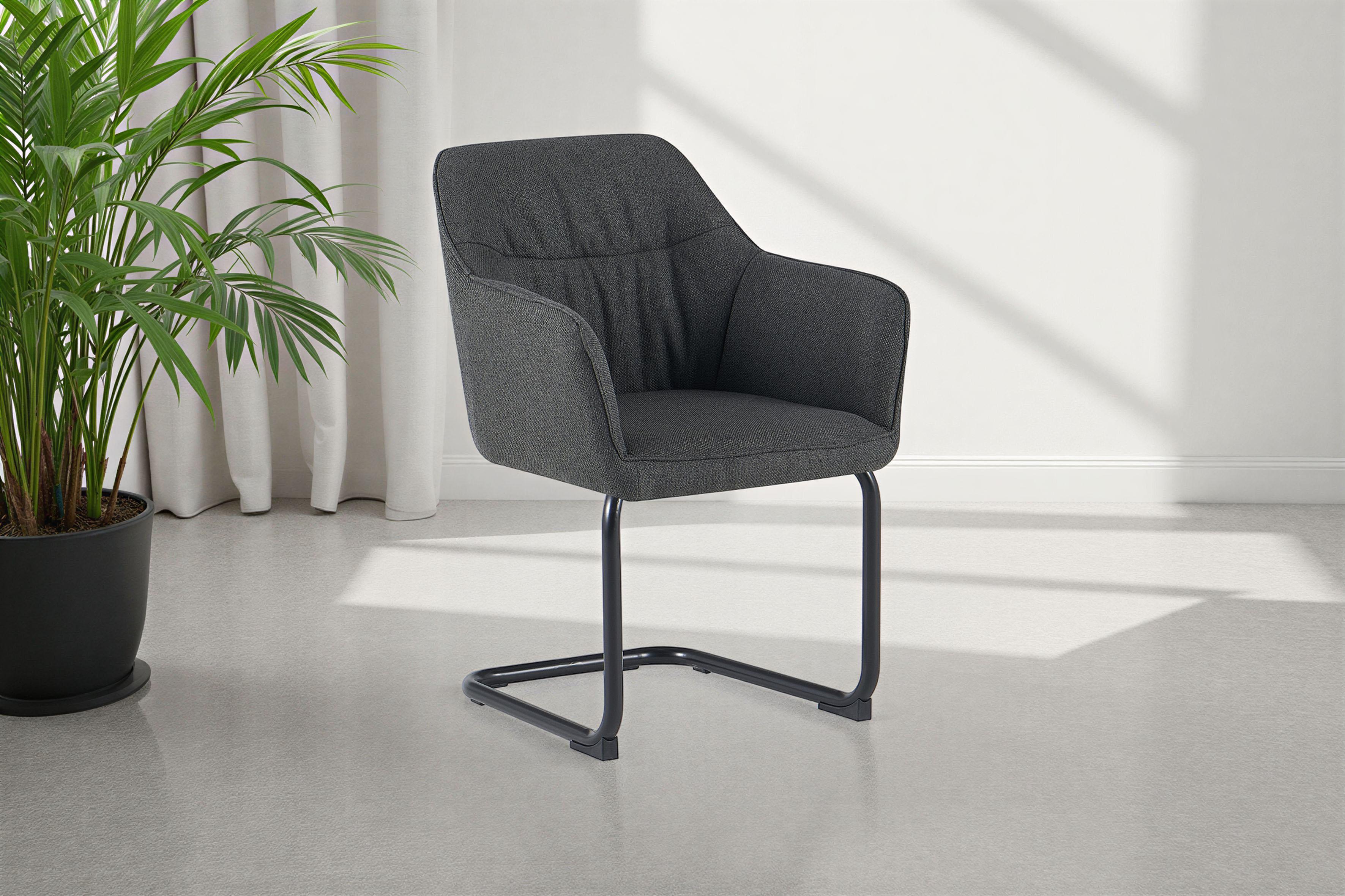 Freischwinger OTTO HOME "Elba", anthrazit, schwarz, B:60cm H:85cm T:59,5cm, Metall, Polyester, Stühle, Freischwinger, gemütlicher Stuhl / Sessel, 180 Grad drehbar, Auto Return, Webstoff