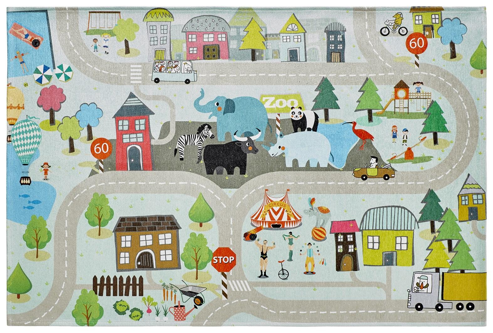 Kinderteppich KAYOOM "Sympathy Kids 241", multi, B:160cm H:5mm L:230cm, Polyester, Teppiche, Kinderteppich, Kurzflor, Modernes Muster, Fußbodenheizungsgeeignet