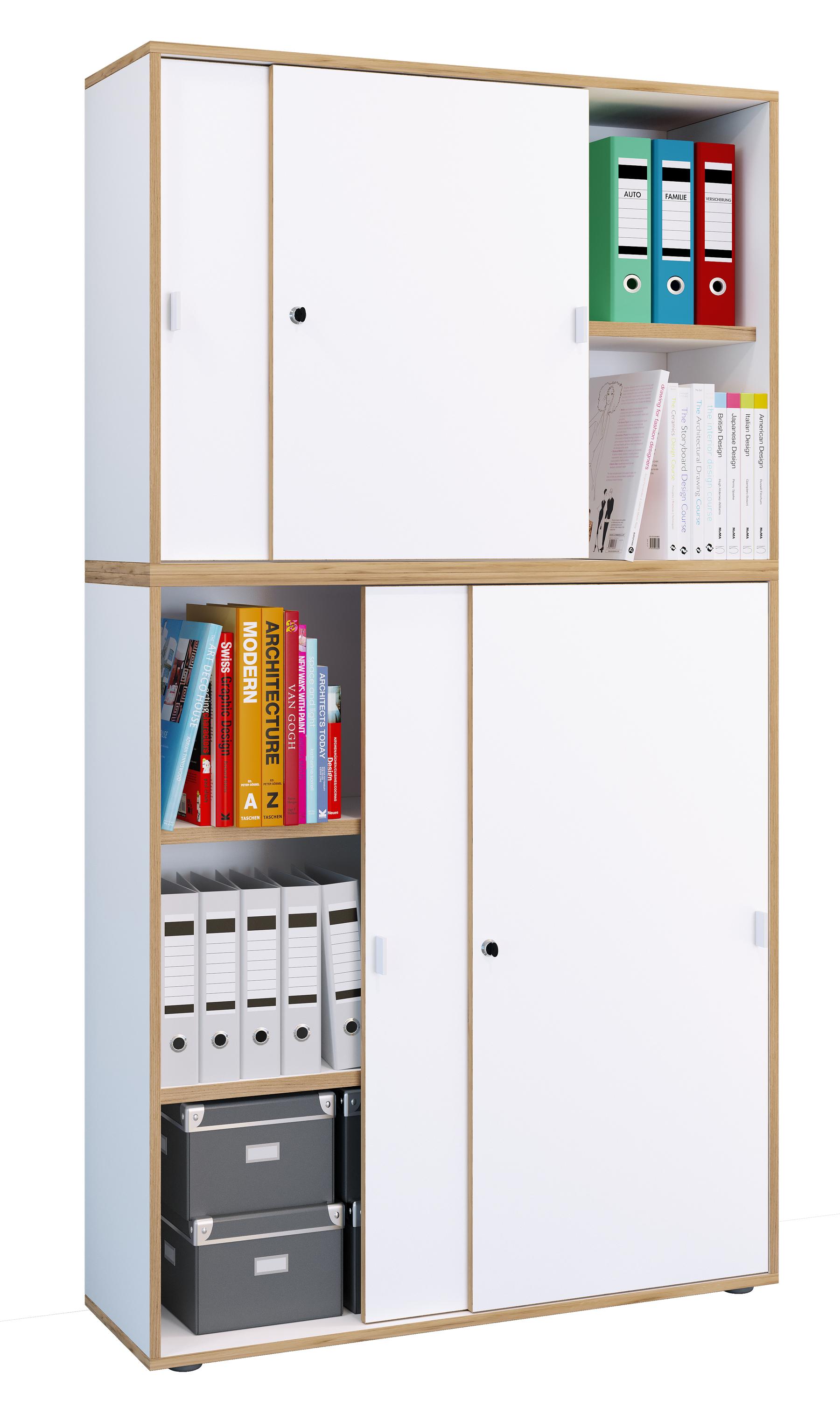 Aktenschrank VCM "Büroschrank Aktenschrank Schiebetüren Salia 5fach", weiß, B:100cm T:37cm, Obermaterial: 100% Holz Wood., Schränke, Aktenschrank