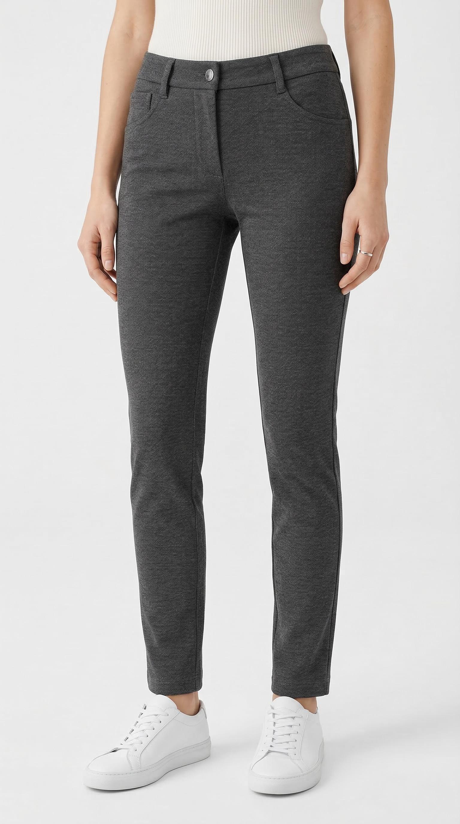 Stoffhose MAC "SLIM", Herren, Gr. 34, Länge 30, silber shadow melange, Jersey, Obermaterial: 63% Viskose, 33% Polyamid, 4% Elasthan, meliert, slim fit knöchellang, Hosen Stoffhose, Sommerhose im Five-Pocket Style