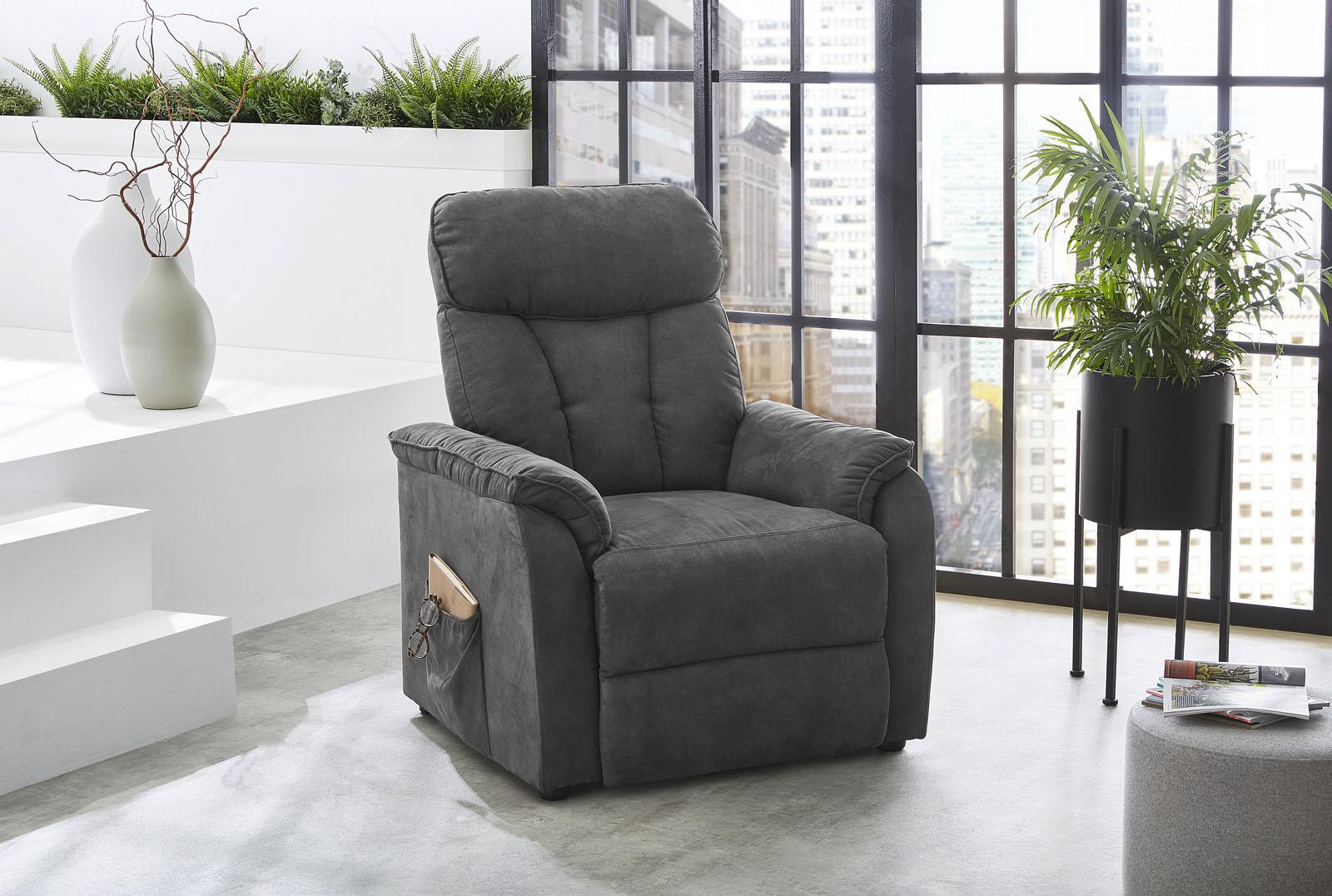 TV-Sessel JOCKENHÖFER GRUPPE "Dorsten, B: 86 cm, Sitzhöhe: 46 cm", grau (anthrazit), B:86cm H:106cm T:88cm, Sessel, TV-Sessel, mit Relax- & Liegefunktion, Taschenfederkern-Polsterung