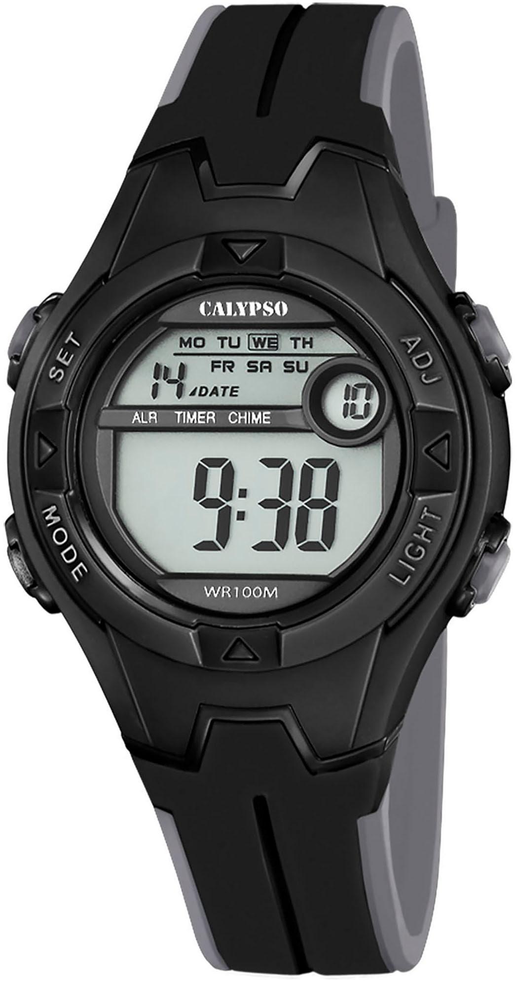 Chronograph CALYPSO WATCHES "Junior Collection", schwarz, Armbanduhren, Jungen, Chronograph, Kinderuhr, Quarzuhr, Armbanduhr, digital, Datum, Stoppfunktion