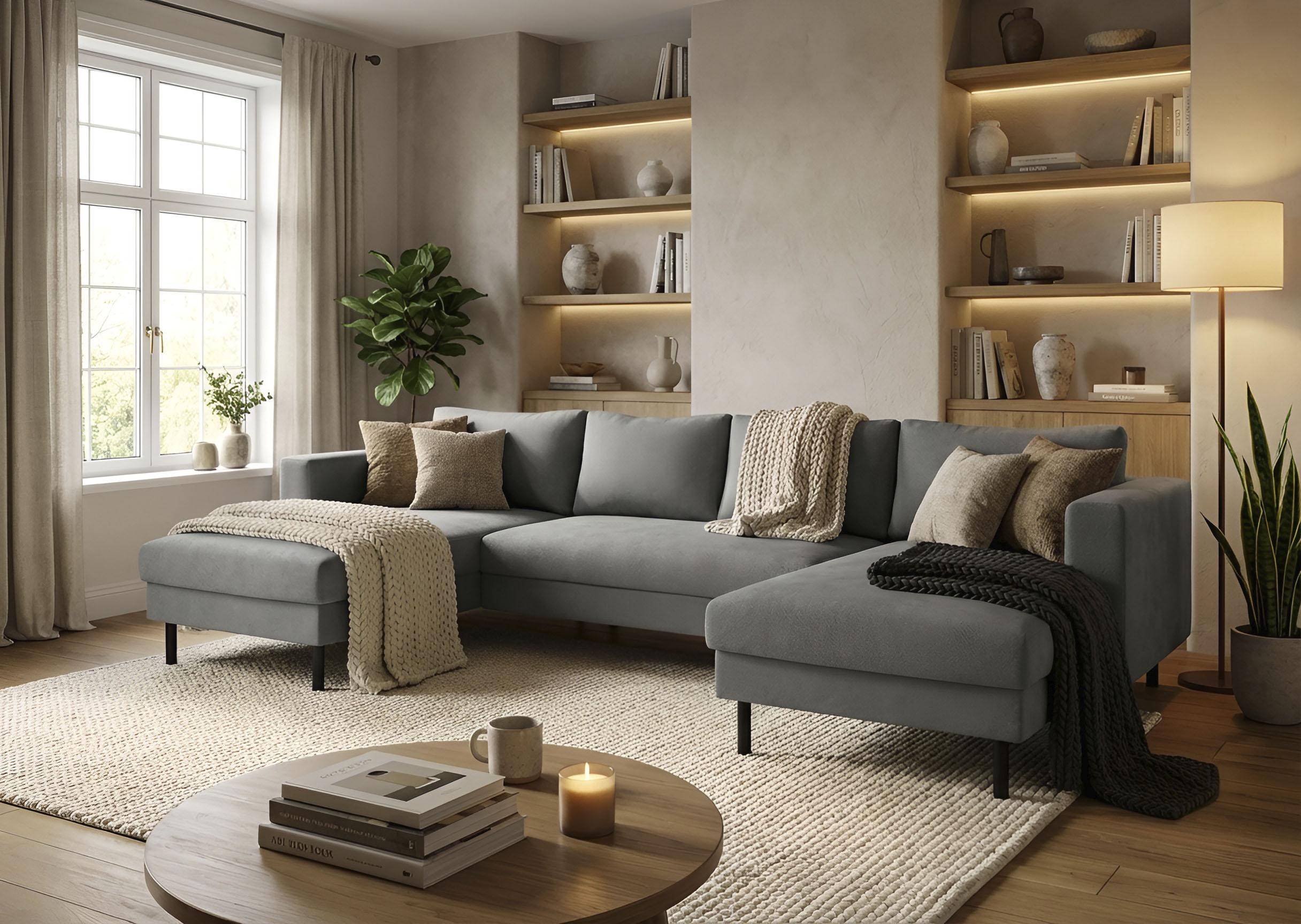 Wohnlandschaft TRENDMANUFAKTUR "Amazing II, wahlw. mit Schlaffunktion & Bettkasten, Fuß schwarz", anthrazit, B:305cm H:81cm T:161cm, Sofas, Wohnlandschaft, Sofa in U-Form, in Cord, Struktur LEO o. Struktur LINO, Breite 305 cm