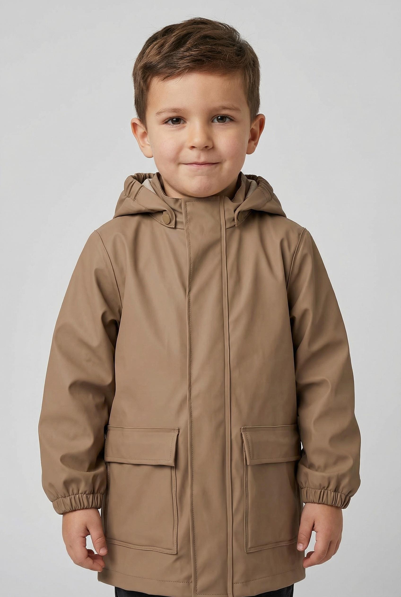 Regenjacke WHEAT "Rainwear Ola Set", Kinder, Gr. 110, braun (hazel), Web, Obermaterial: 100% Polyester, unifarben, normal ca. Mitte Oberschenkel, elastischer Bund, Jacken Regenjacke, mit passender Regenhose, wasserdicht und schmutzabweisend