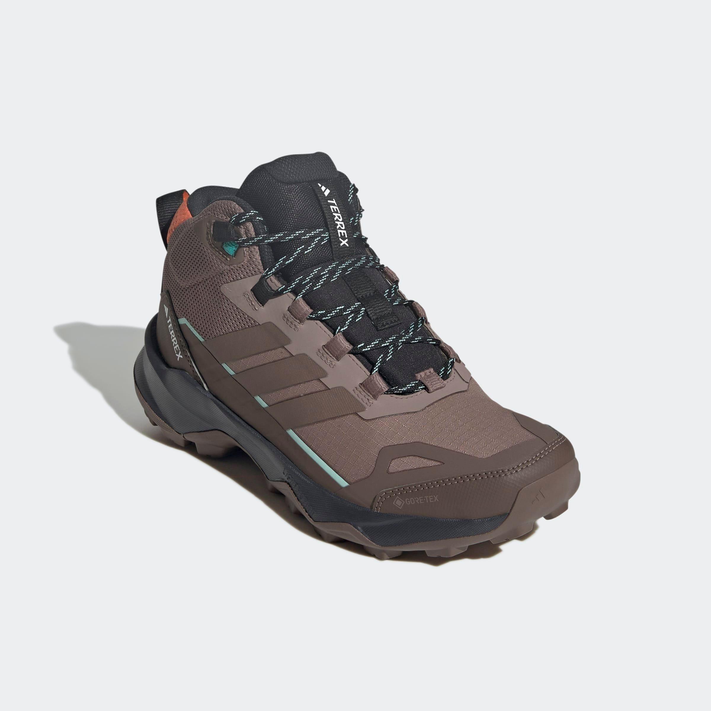 Wanderschuh ADIDAS TERREX "TERREX SKYCHASER AX5 MID GORE-TEX", Damen, Gr. 42, orange (trace braun, earth strata, semi impact orange), Synthetik, Textil, Schuhe Wanderschuh, wasserdicht dank Gore-Tex Membrane