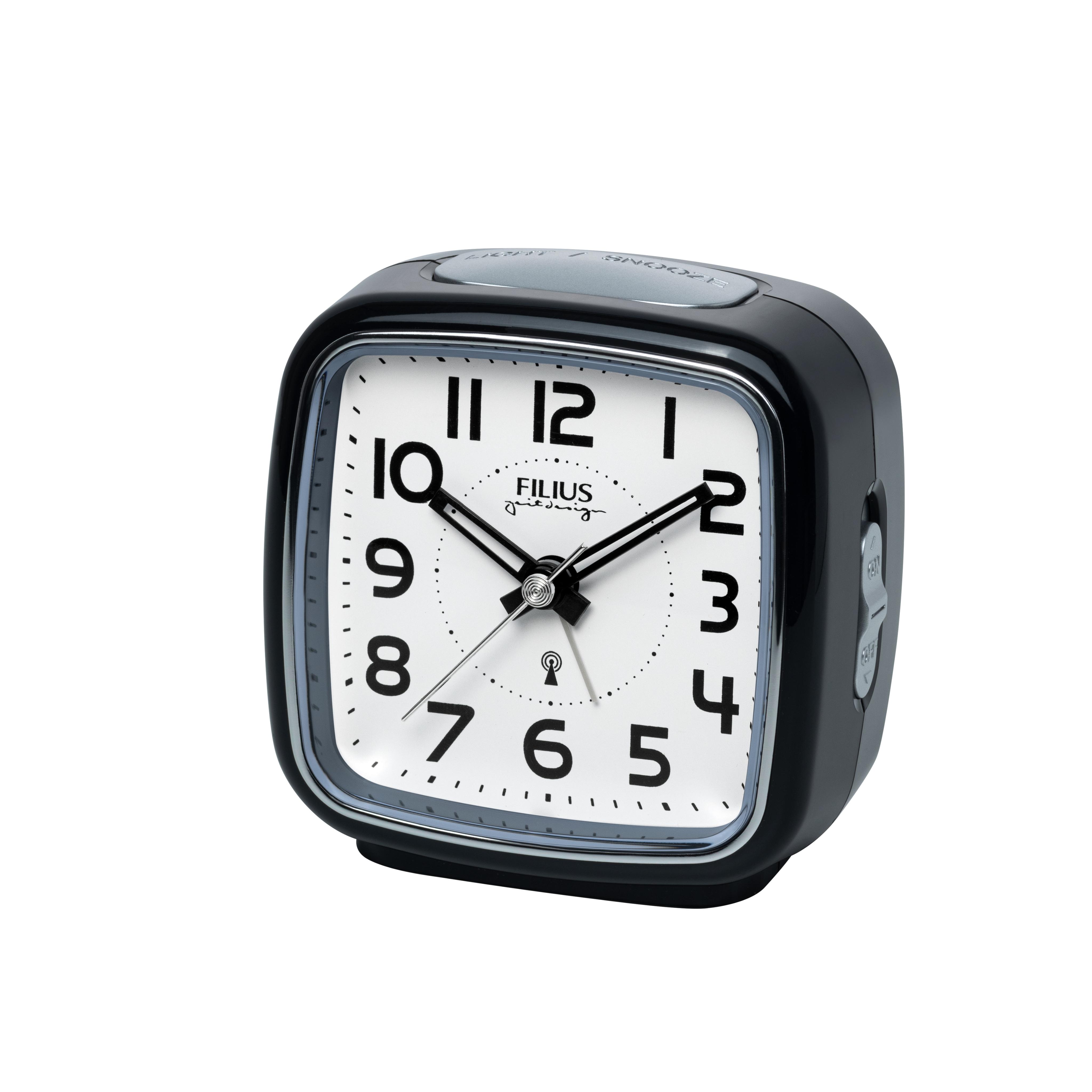 Funkwecker FILIUS ZEITDESIGN, schwarz, Wecker, Funkwecker, Schlafzimmer, Wecker, Beleuchtung, schleichende Sekunde, Snooze