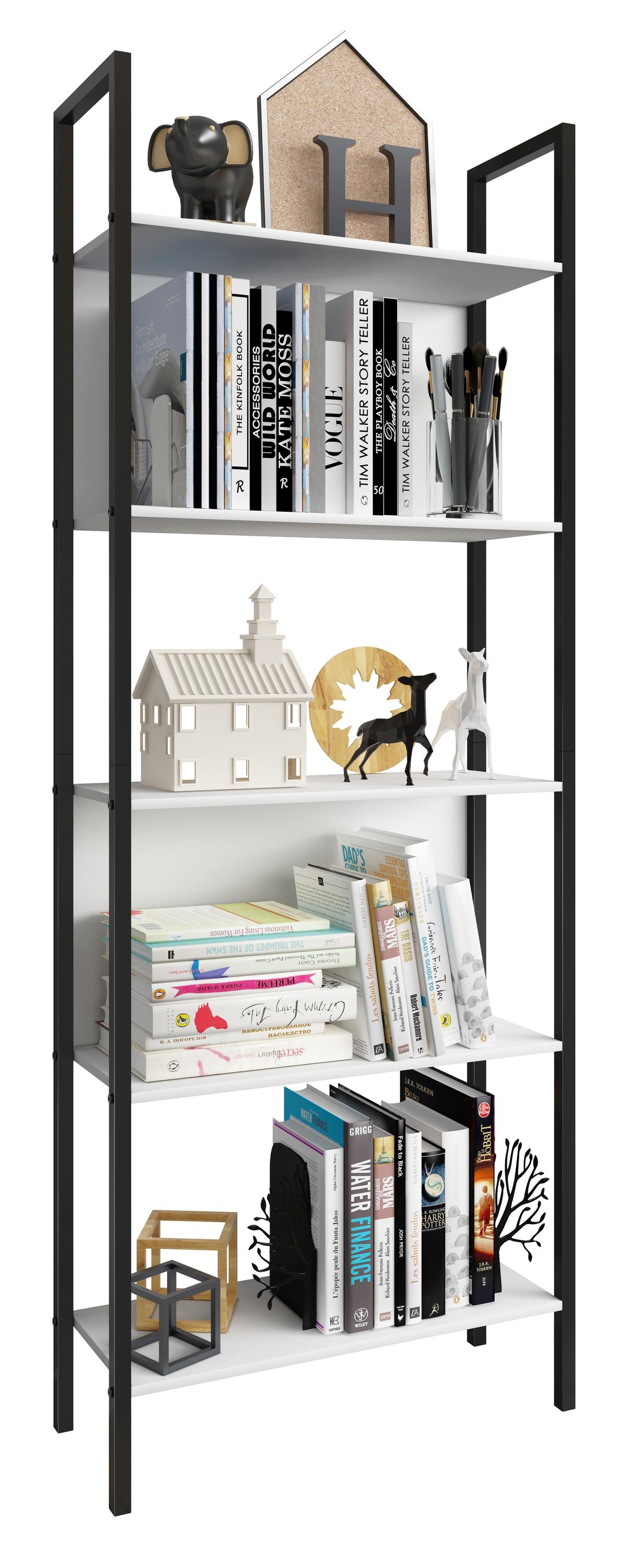 Standregal VCM "Holz Metall Stand Regal Büro Bücher Flakos 5fach", weiß, B:62cm T:24cm, Regale, Standregal