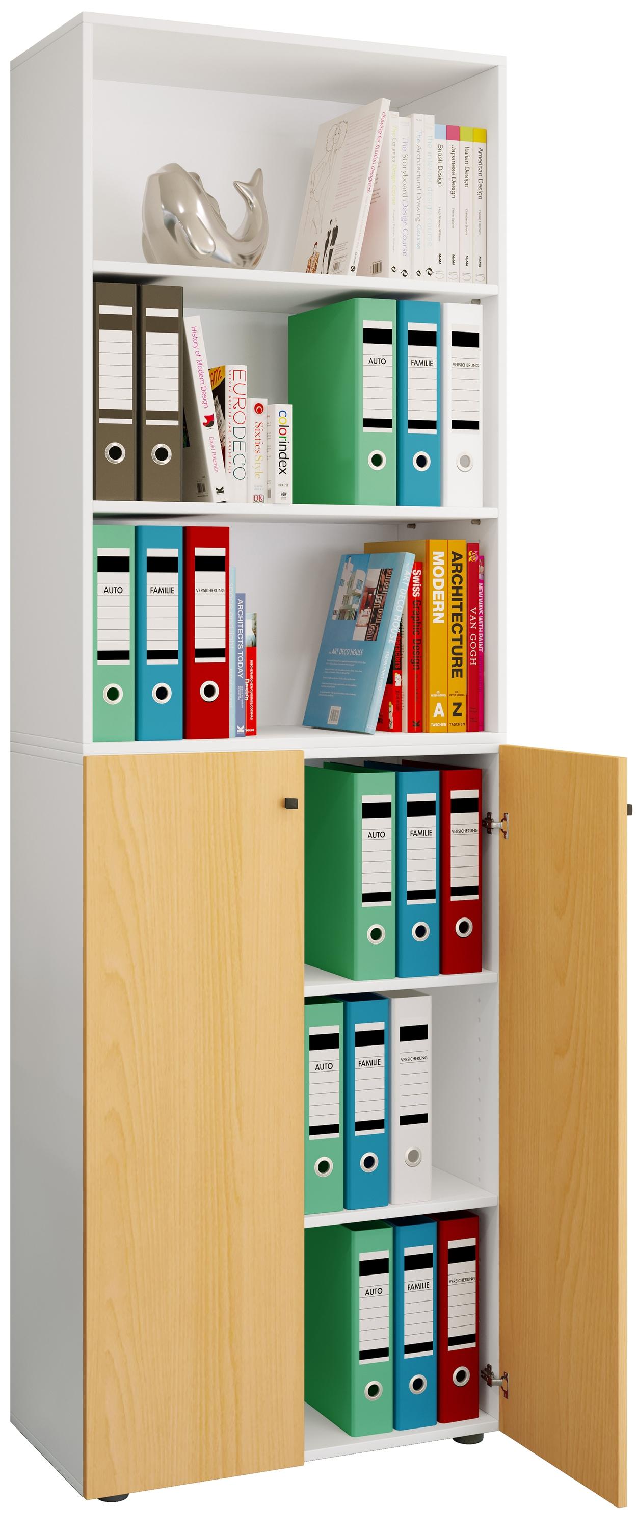 Aktenschrank VCM "Büroschrank Regal Ordner Aktenschrank Lona 6fach", braun (weiß, buche), B:70cm T:40cm, Obermaterial: 100% Holz Wood., Schränke, Aktenschrank