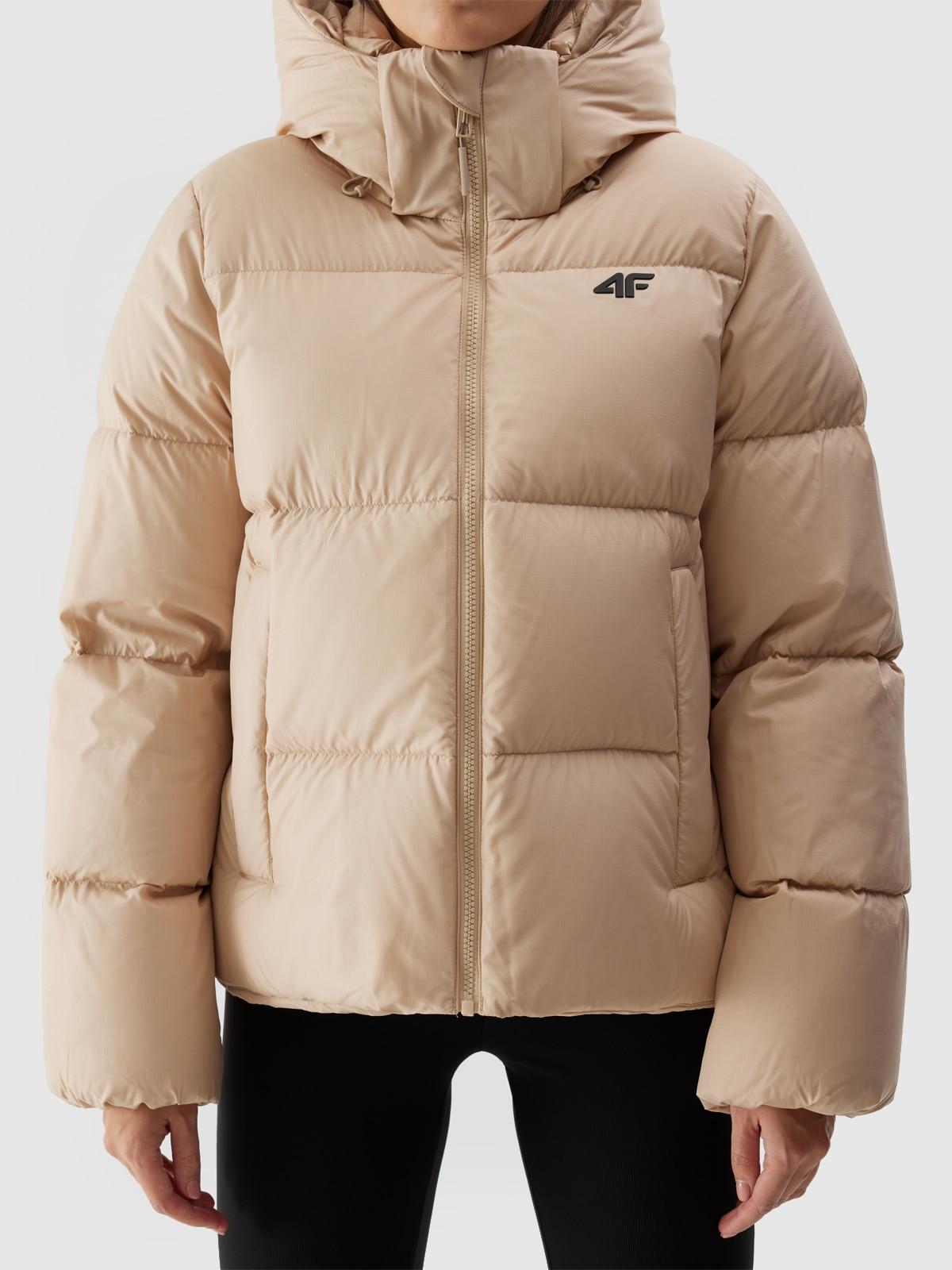 Daunenjacke 4F, Damen, Gr. XL (44), beige (natur), Steppware, Obermaterial: 100% Polyester. Futter: 100% Polyester. Wattierung: 90% Daunen, 10% Federn, unifarben, hoch geschlossener Ausschnitt, eingesetzt,weit eingefasste Kante, Jacken Daunenjacke, Wasserdicht,Winterjacke Damen