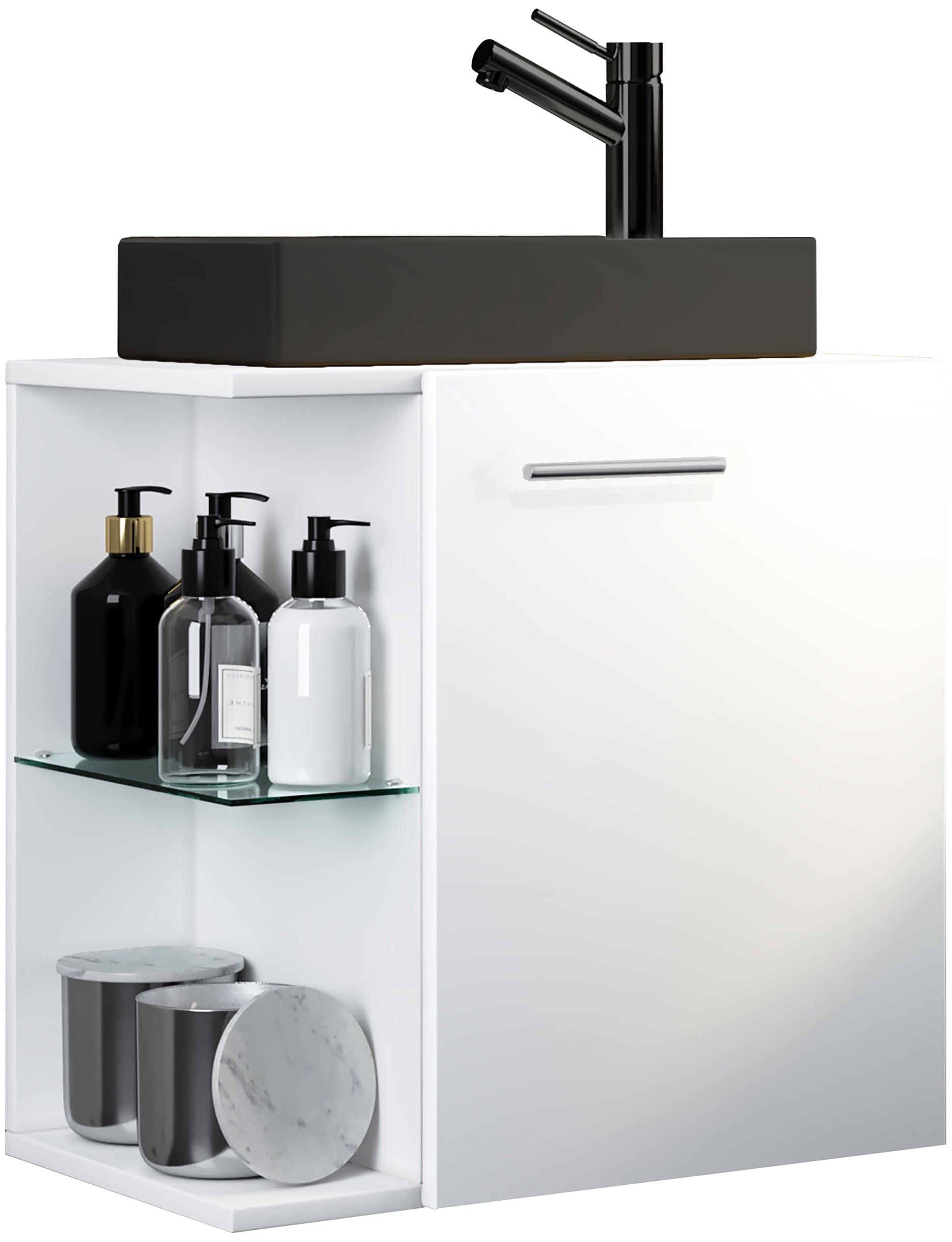 Waschtisch VCM "2-tlg Waschtisch Hausa Toilette schmal Schwarz", weiß, B:52cm T:34cm, Schränke, Waschtisch