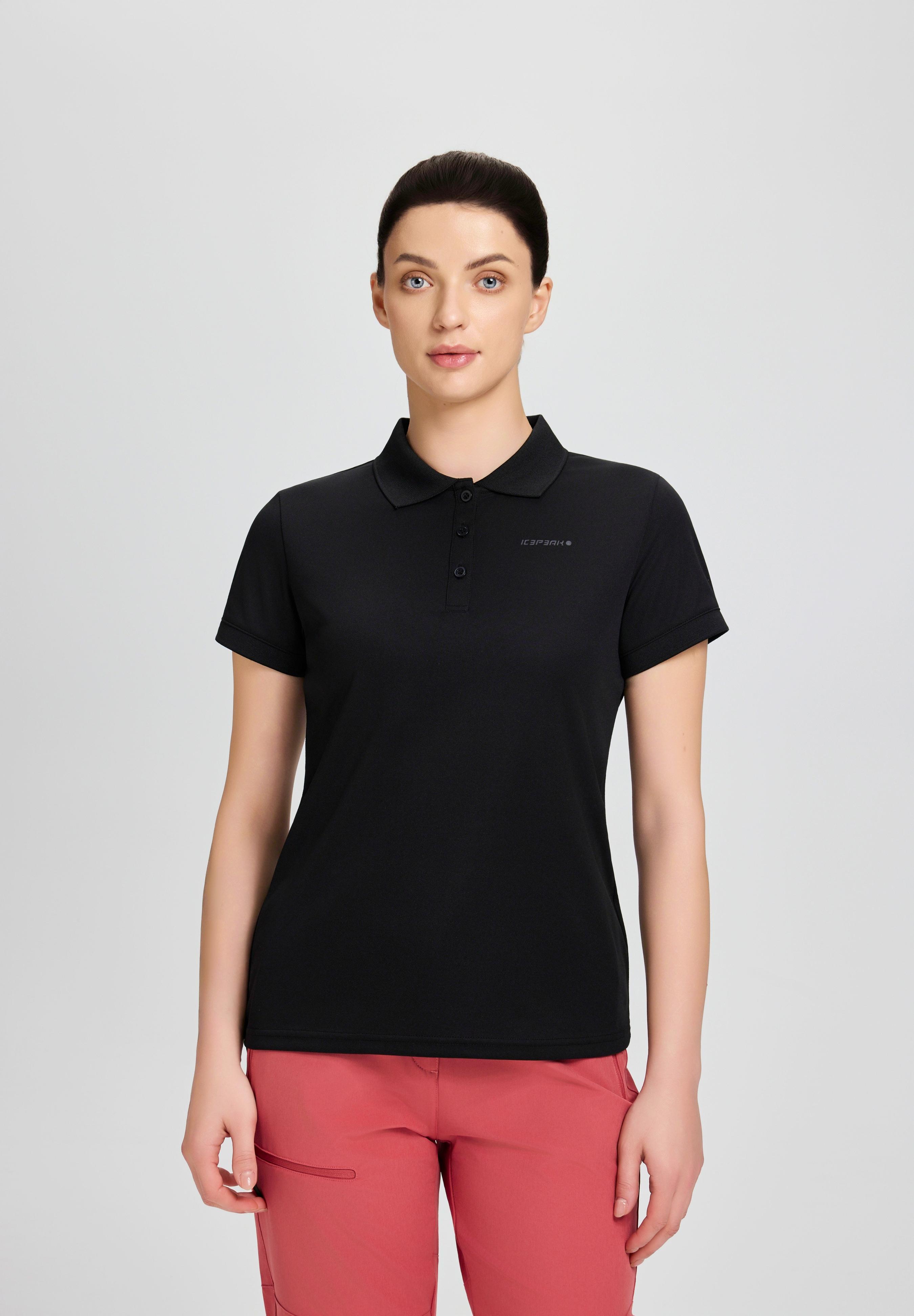 Poloshirt ICEPEAK "BAYARD", Damen, Gr. L, schwarz (basic schwarz), Obermaterial: 100% Polyester, Shirts Poloshirt, sportlicher Stil, aus Polyester, schnelltrocknend, pflegeleicht