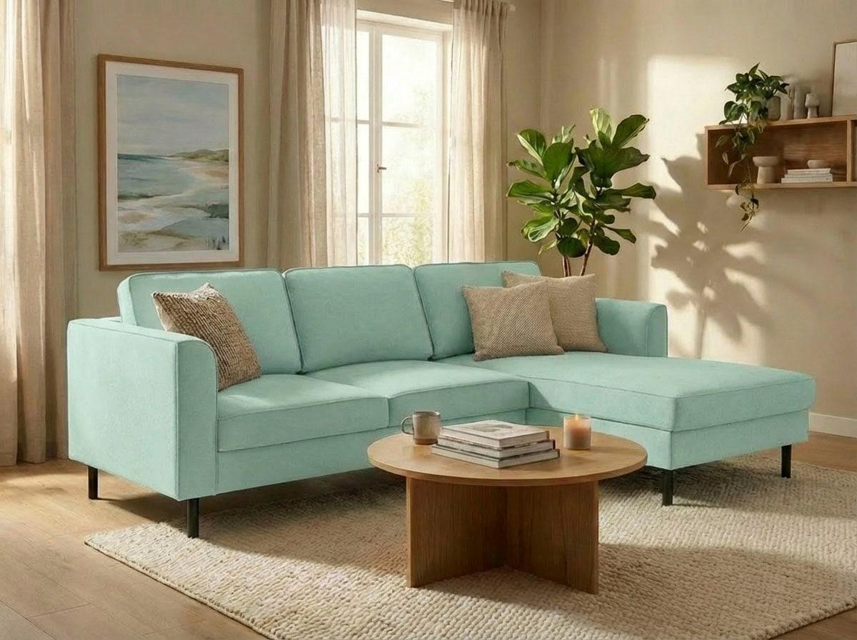 Ecksofa HOME AFFAIRE "Booster II, whlw. mit Schlaffunktion & Bettkasten, Fuß schwarz", mint, B:232cm H:83cm T:161cm, 92% Polyester, 5% Polyamid, Sofas, Ecksofa, Recamiere beidseitig montierbar,L-Form, in Cord & Struktur LEO o. LINO