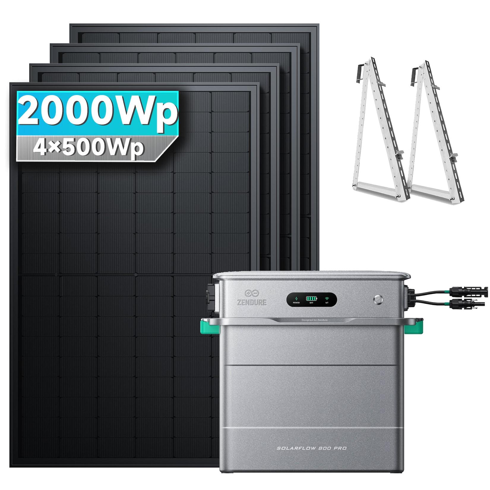 Solarmars® 2000W Balkonkraftwerk mit Speicher, Zendure SolarFlow 800 pro, 1,92kWh,4 MPPT - Mit Balkonhalterung