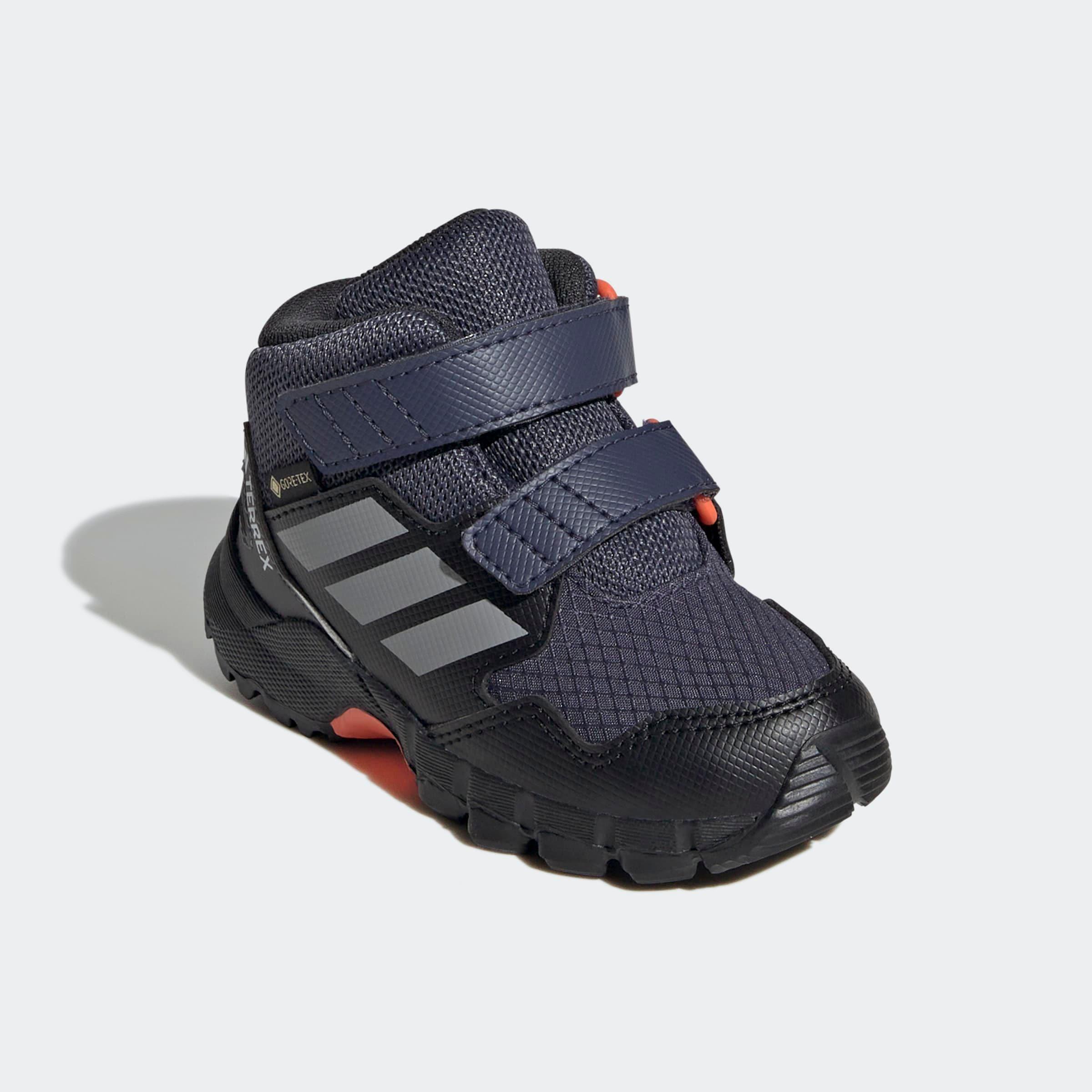 Wanderschuh ADIDAS TERREX "TERREX SKYCHASER MID GORE-TEX KIDS", Mädchen, Gr. 22, shadow navy, grau three, semi impact orange, Synthetik, Textil, Schuhe Wanderschuh, wasserdicht dank Gore-Tex Membrane