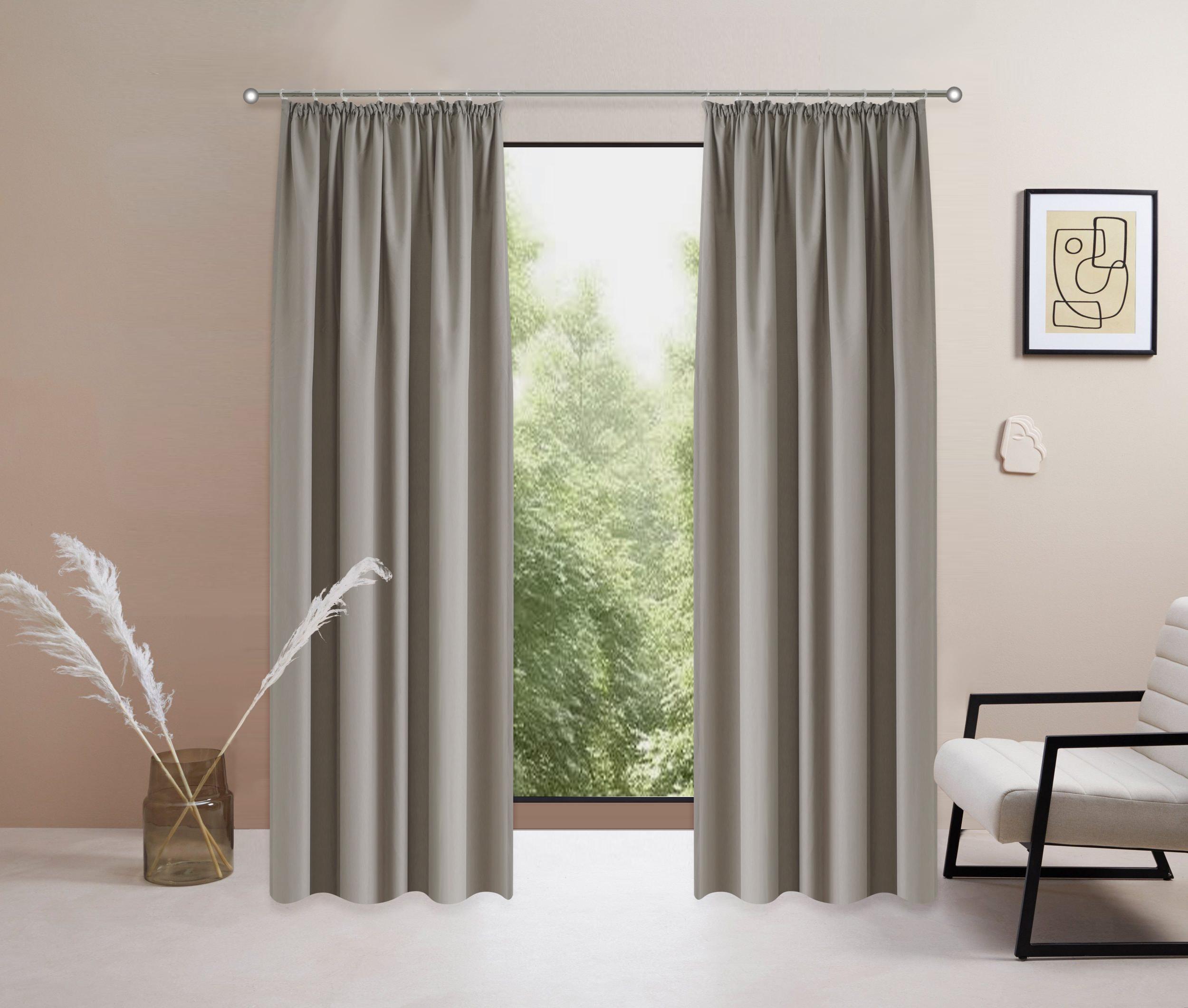 Vorhang OTTO HOME "Raja, Gardinen mit Kräuselband, Vorhänge Wohnzimmer" Gr. 5, grau (taupe), B:140cm H:265cm, Polyester, Recyceltes Material, Gardinen, Vorhang, 2er-Set, Bestseller, einfarbig, modern, pflegeleicht, Mikrofaser, Topseller