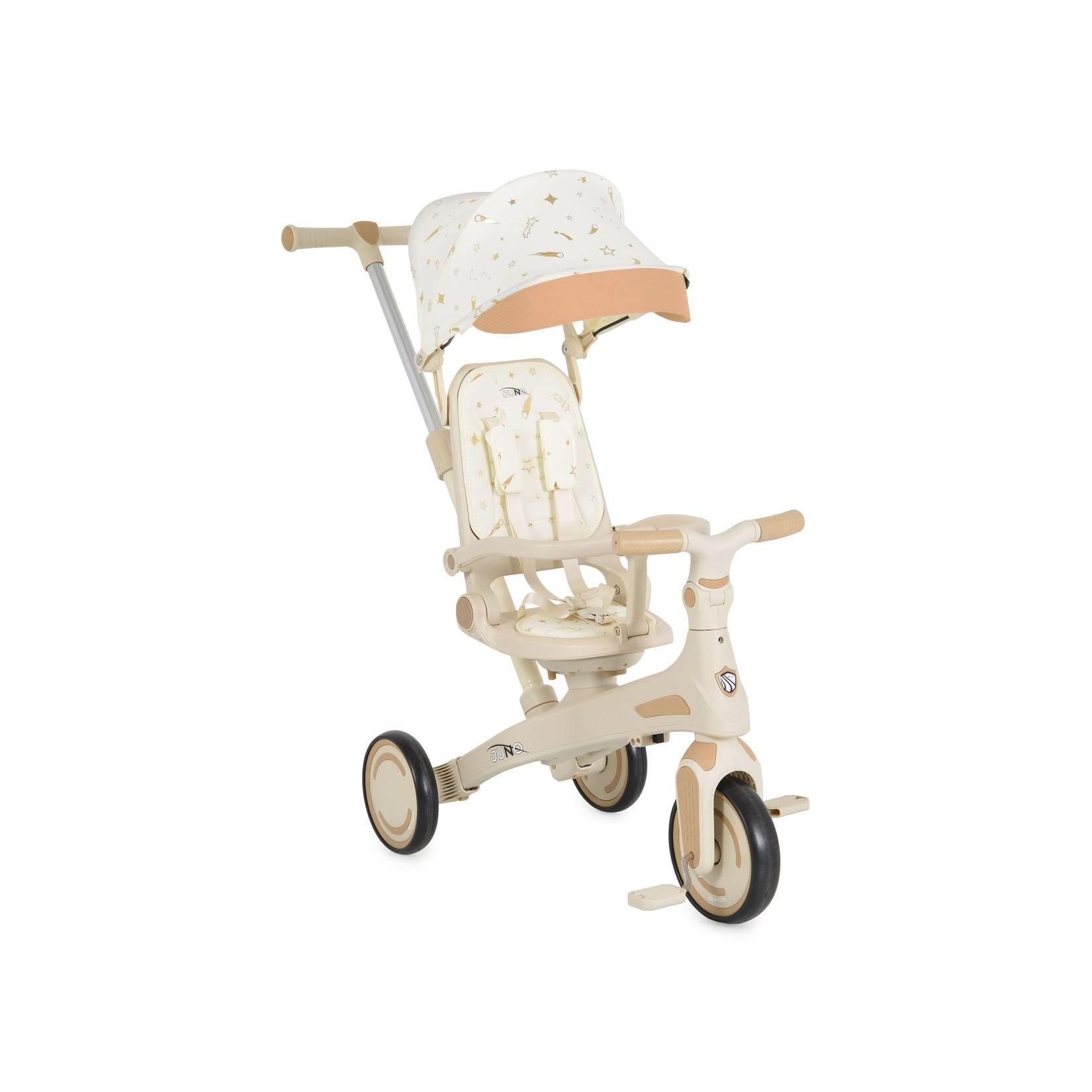 Byox Dreirad, Tricycle Juno 4 in 1 Laufrad Schiebegriff Sitzdrehung Sonnendach weiß beige