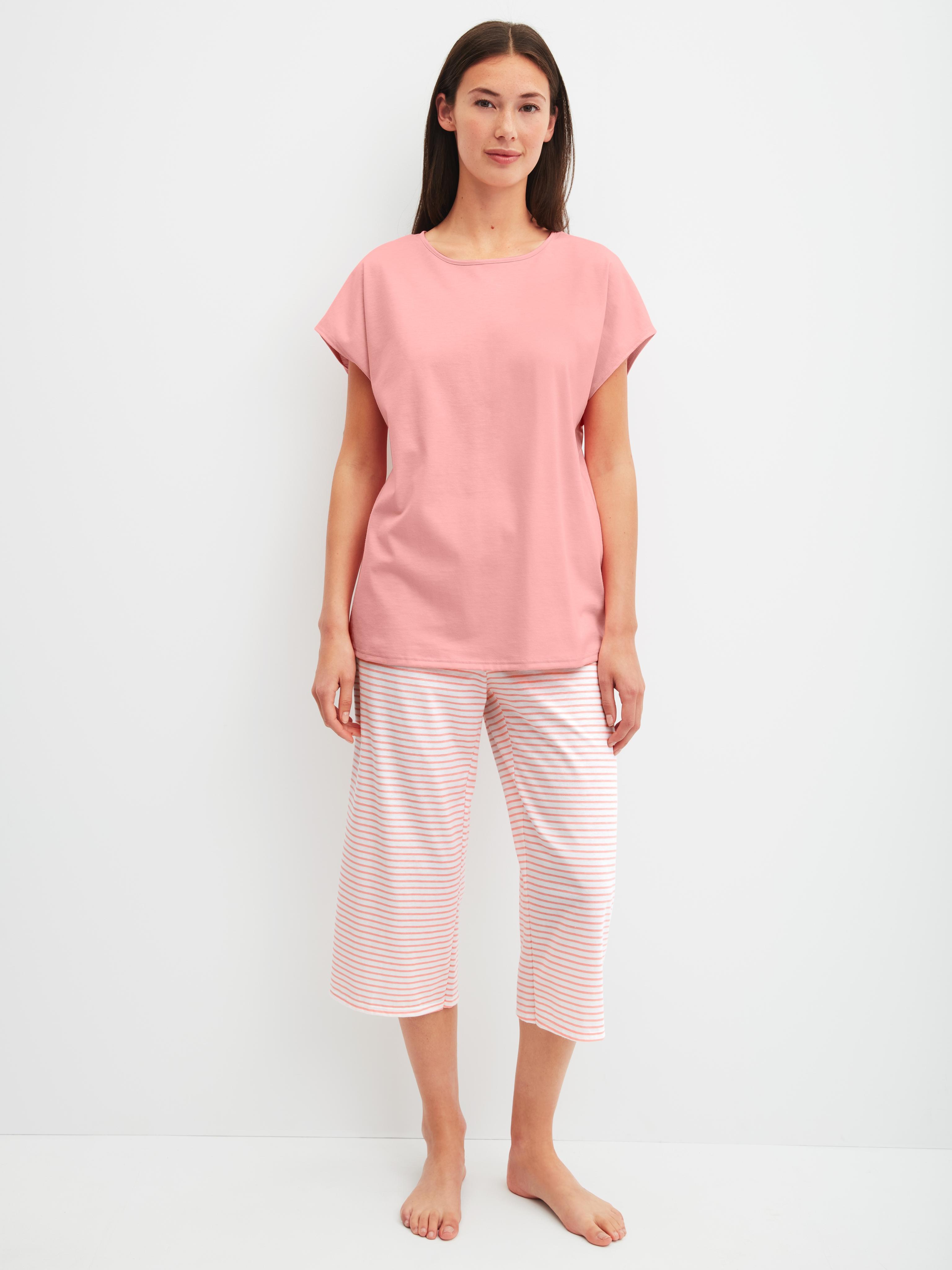 Capri-Pyjama Calida "Lovely Nights", Damen, Gr. Xs (36/38), Peach Cream, Single Jersey, Obermaterial: 100% Baumwolle, Bequem 3/4-LäNge, Rundhals, Homewear-Sets, Mit Kurzem Arm Und Rundhalsausschnitt, Weiche Single-Jersey QualitäT