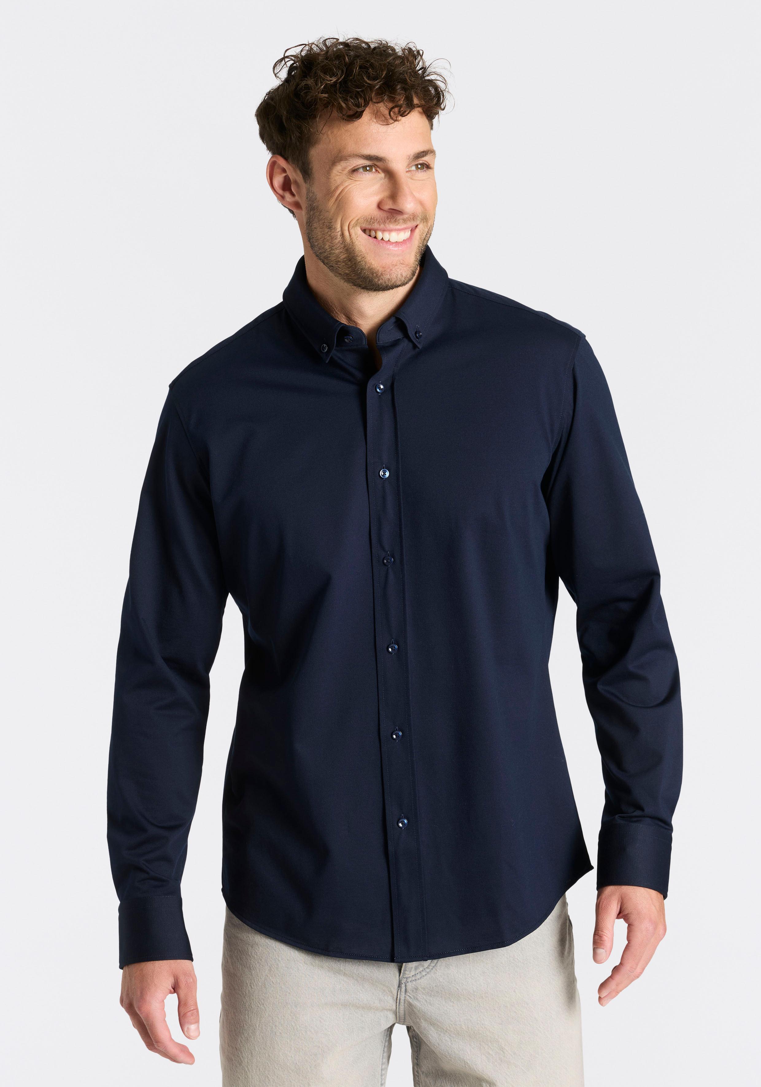Businesshemd Boss "Joe", Herren, Gr. 39, N-Gr, Navy410, Web, Obermaterial: 55% Baumwolle, 45% Polyester, Unifarben, Regular Fit Normal, 2-Knopf-Manschette Verstellbar, Hemden, Mit Button-Down-Kragen, Regular Fit