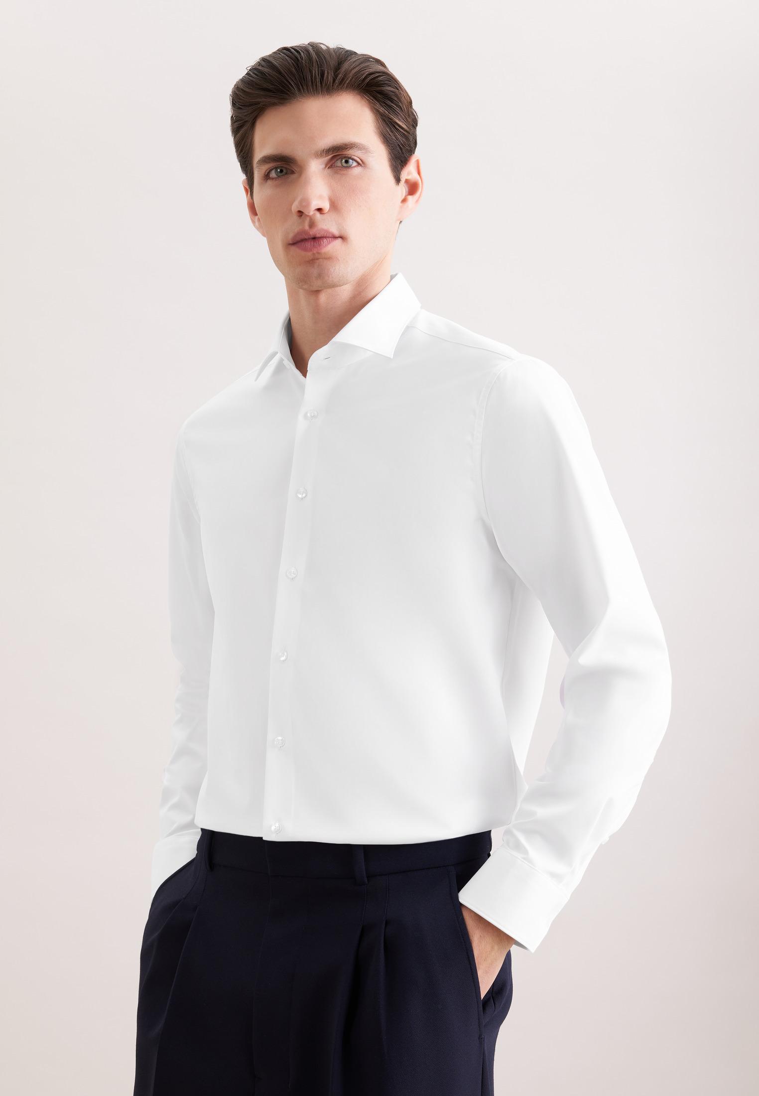 Businesshemd Seidensticker "Schwarze Rose", Herren, Gr. XXL (45), Normale ÄRmelläNgen, Weiß, 93% Polyester, 7% Elasthan, Unifarben, Regular Fit, 2-Knopf-Manschette, Hemden, Regular 1/1 Kentkragen Uni