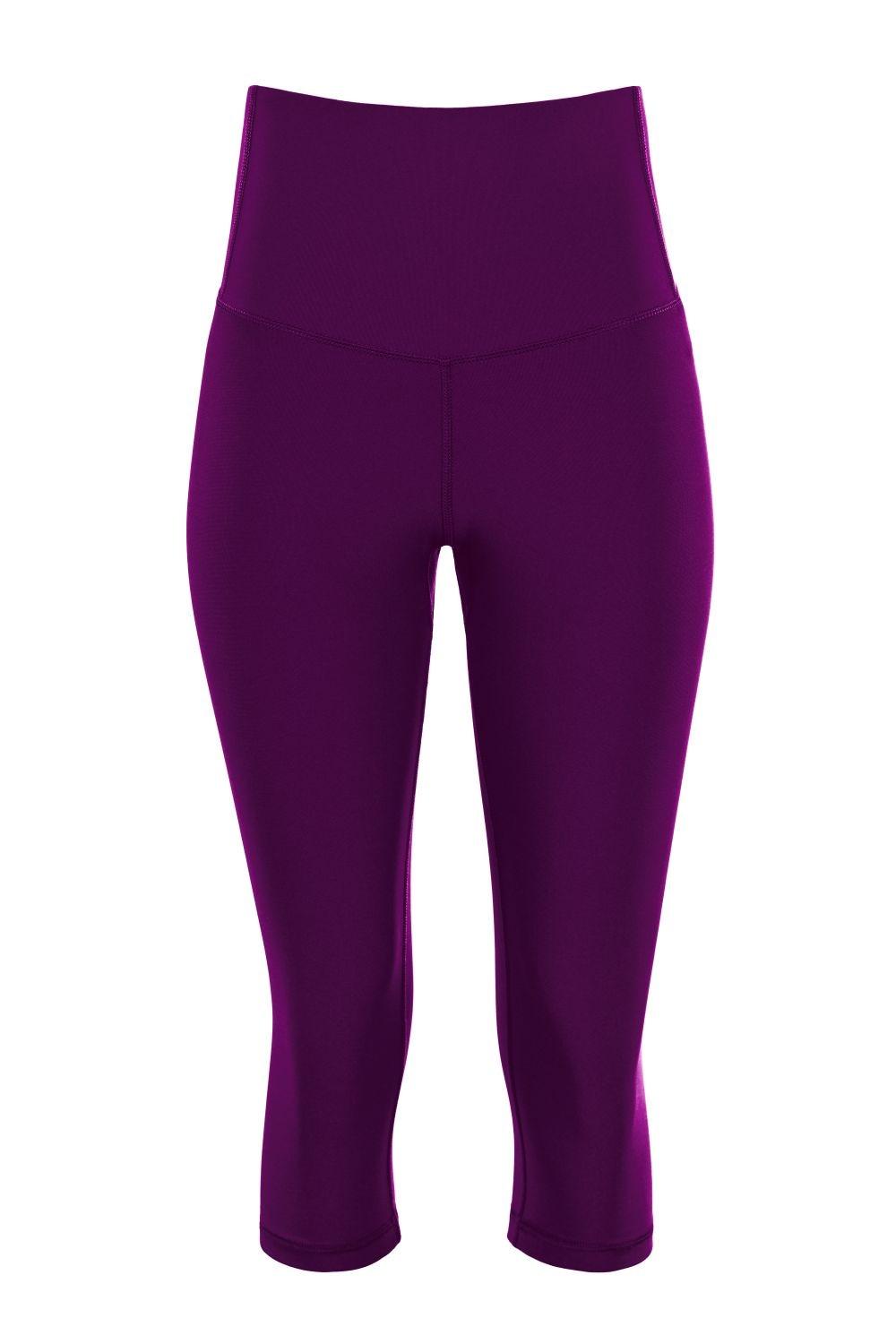 Leggings Winshape "3/4 Functional Comfort HWL217C", Damen, Gr. Xs, NormalgrößEn, Lila (Schwarz Plum), 85% Polyester, 15% Elasthan, Hosen Leggings, Mit V-Shape Applikation Und Core-Bund