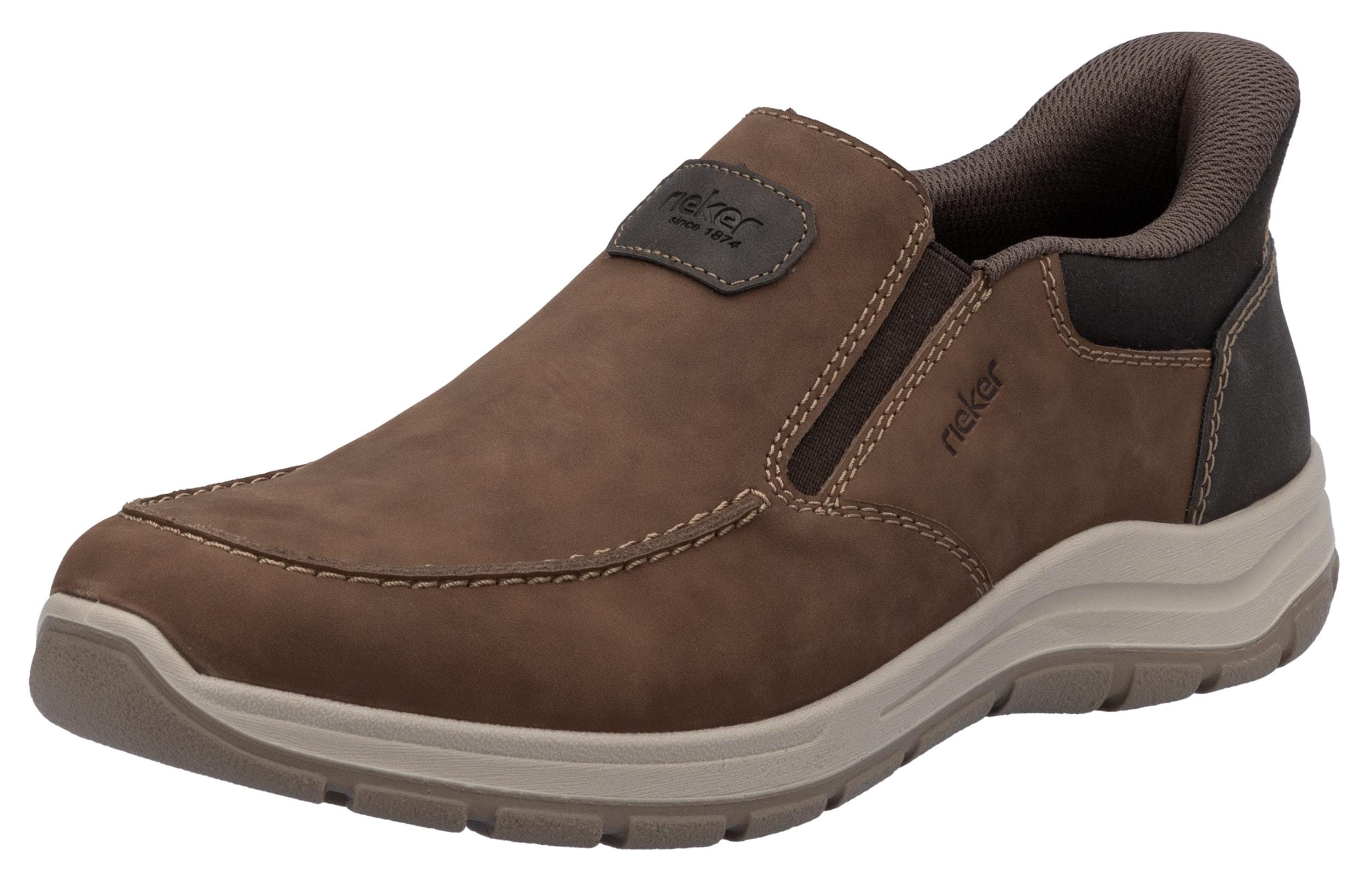 Slip-On Sneaker Rieker, Herren, Gr. 40, Braun (Braun, Dunkelbraun), Leder, Lederimitat, Basic, Schuhe, Slipper, Freizeitschuh, Halbschuh Mit Gummizug Und Soft Einlegesohle