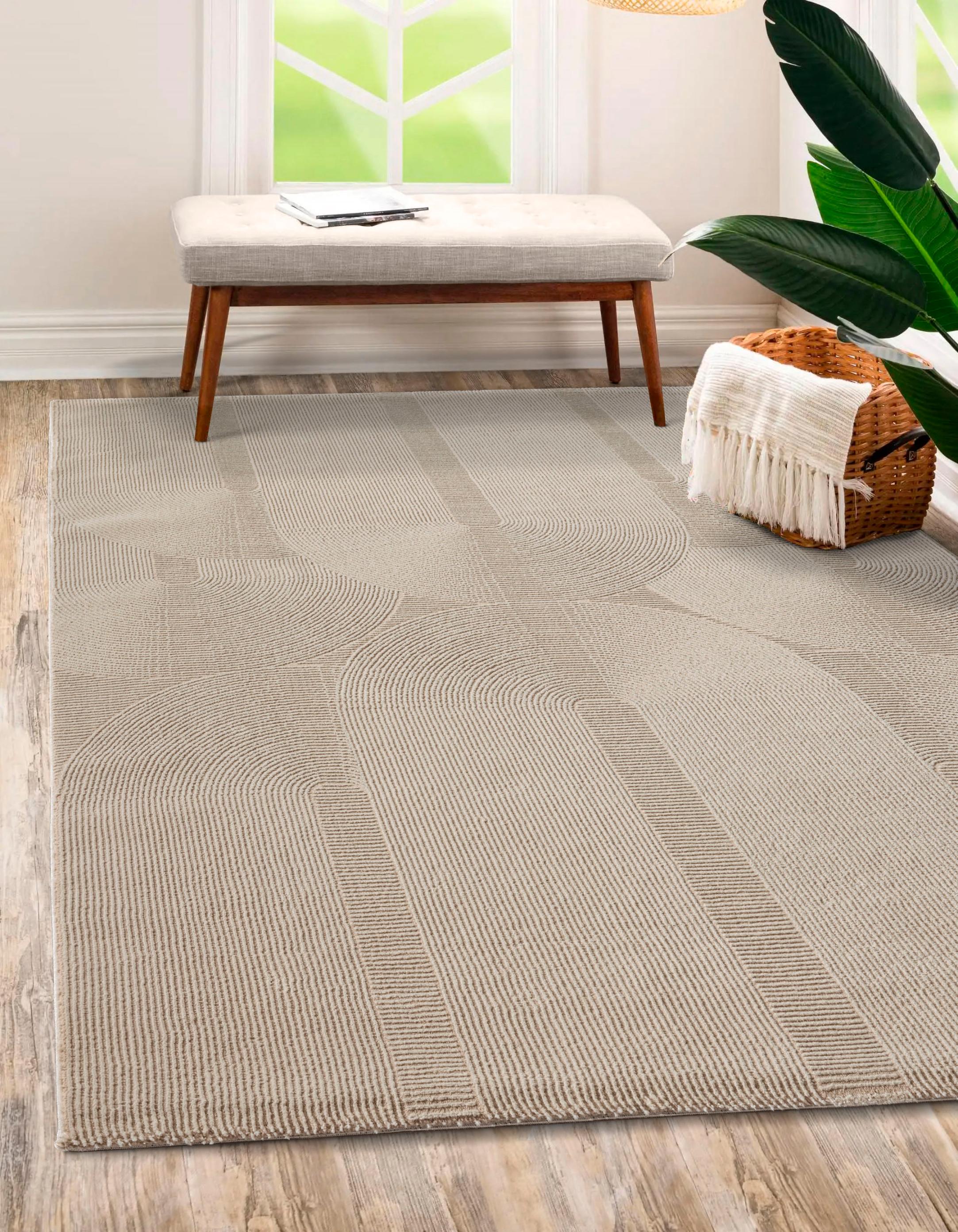 Teppich Merinos "Sign 1904", Beige, B:80Cm H:12Mm L:150Cm, Polyester, Teppiche, Teppich, Hoch Tief Struktur, Geometrisch, 100% Recyceltem Polyester, Wohnzimmer