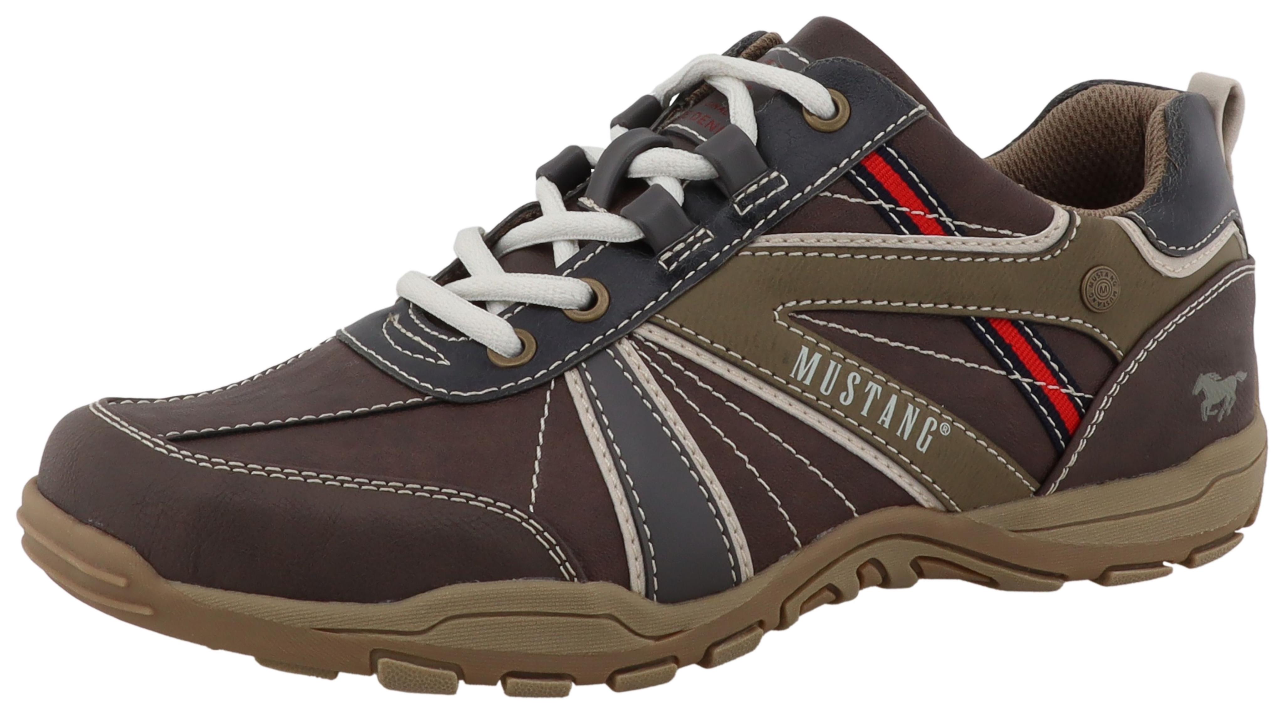 Sneaker Mustang Shoes "Ferdinando", Herren, Gr. 43, Mokka Kombiniert, Lederimitat, Textil, Schuhe Sneaker, Freizeitschuh, Halbschuh, SchnüRschuh Mit AuffäLligen KontrastnäHten