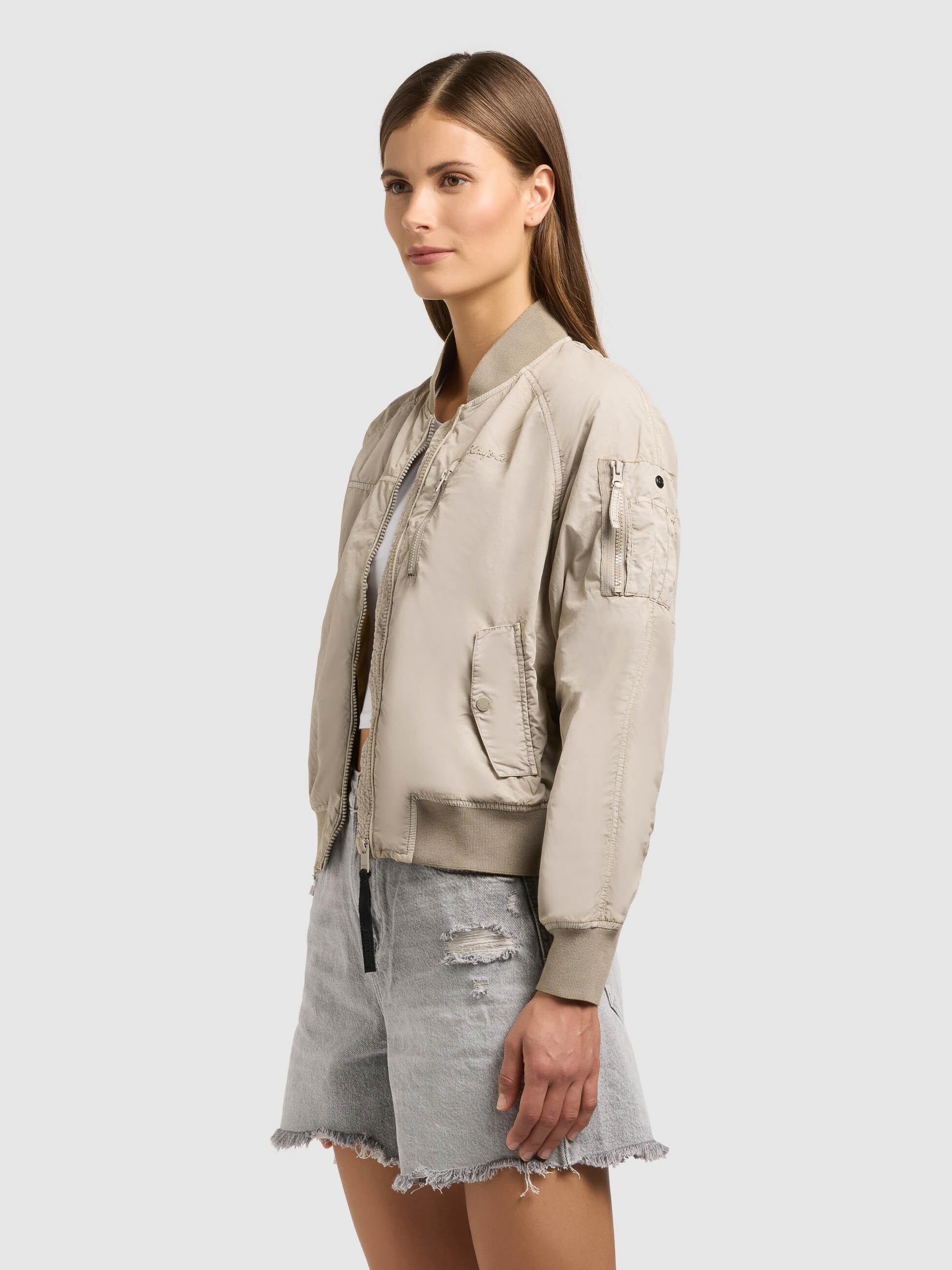 Bomberjacke Khujo "Zaria", Damen, Gr. S, Beige (Bone Beige), Web, 100% Nylon, Regular Fit Ca. Mitte Oberschenkel, Eingesetzt Angesetztes BüNdchen, Jacken Bomberjacke