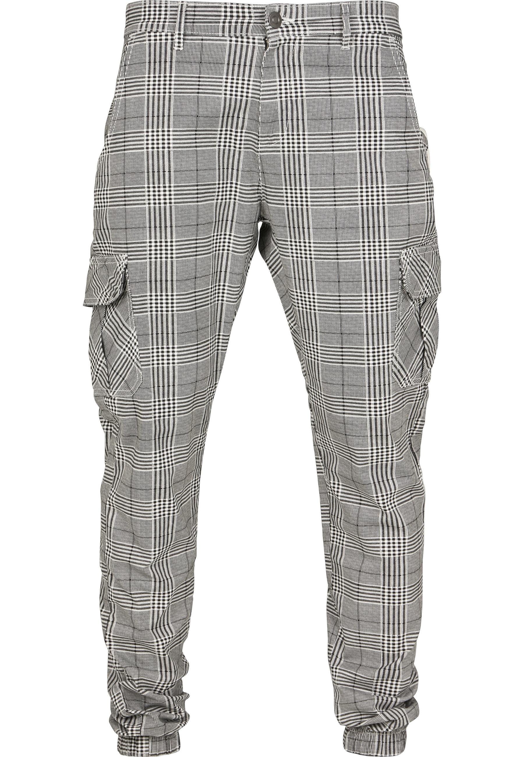 Cargohose Urban Classics "Urban Classics Herren Aop Glencheck Cargo Jog Pants", Herren, Gr. L, Us-GrößEn, Weiß, Schwarz, 98% Baumwolle, 2% Elasthan, Kariert, Normal, Hosen Cargohose
