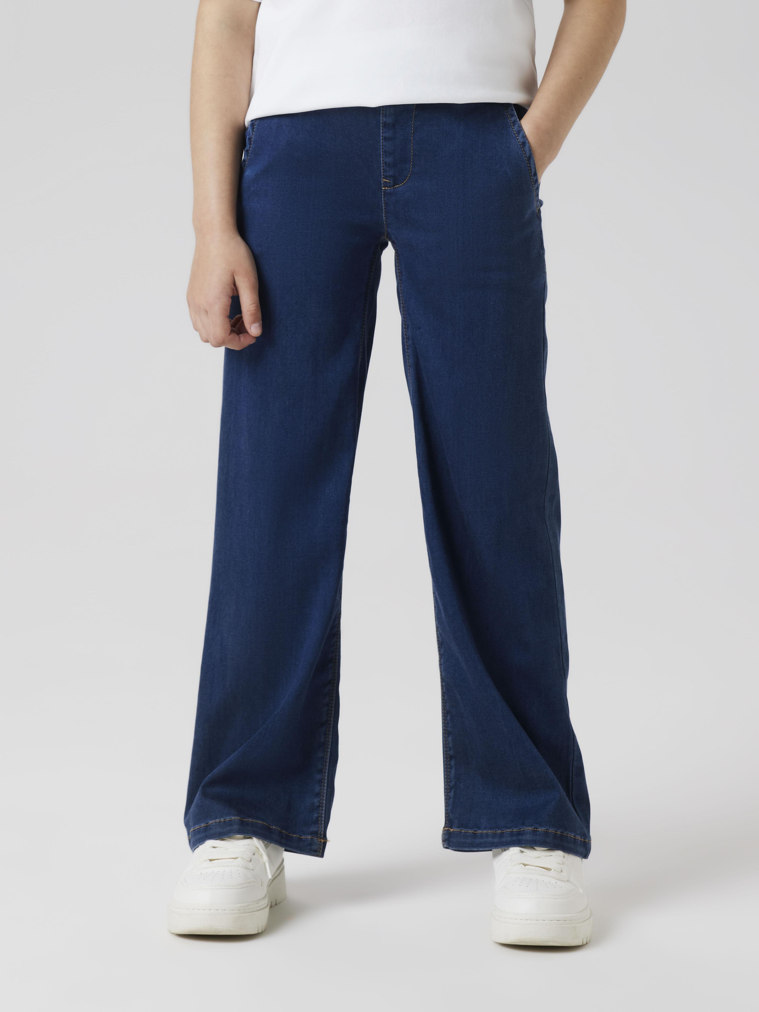 Weite Jeans Name It "Nkfsalli Wide Jeans 8293 -TO Noos", MäDchen, Gr. 104, N-Gr, Blau (Denim Blau), Denim/Jeans, Obermaterial: 57% Lyocell, 31% Polyester, 10% Viskose, 2% Elasthan, Unifarben, Weit, Jeans