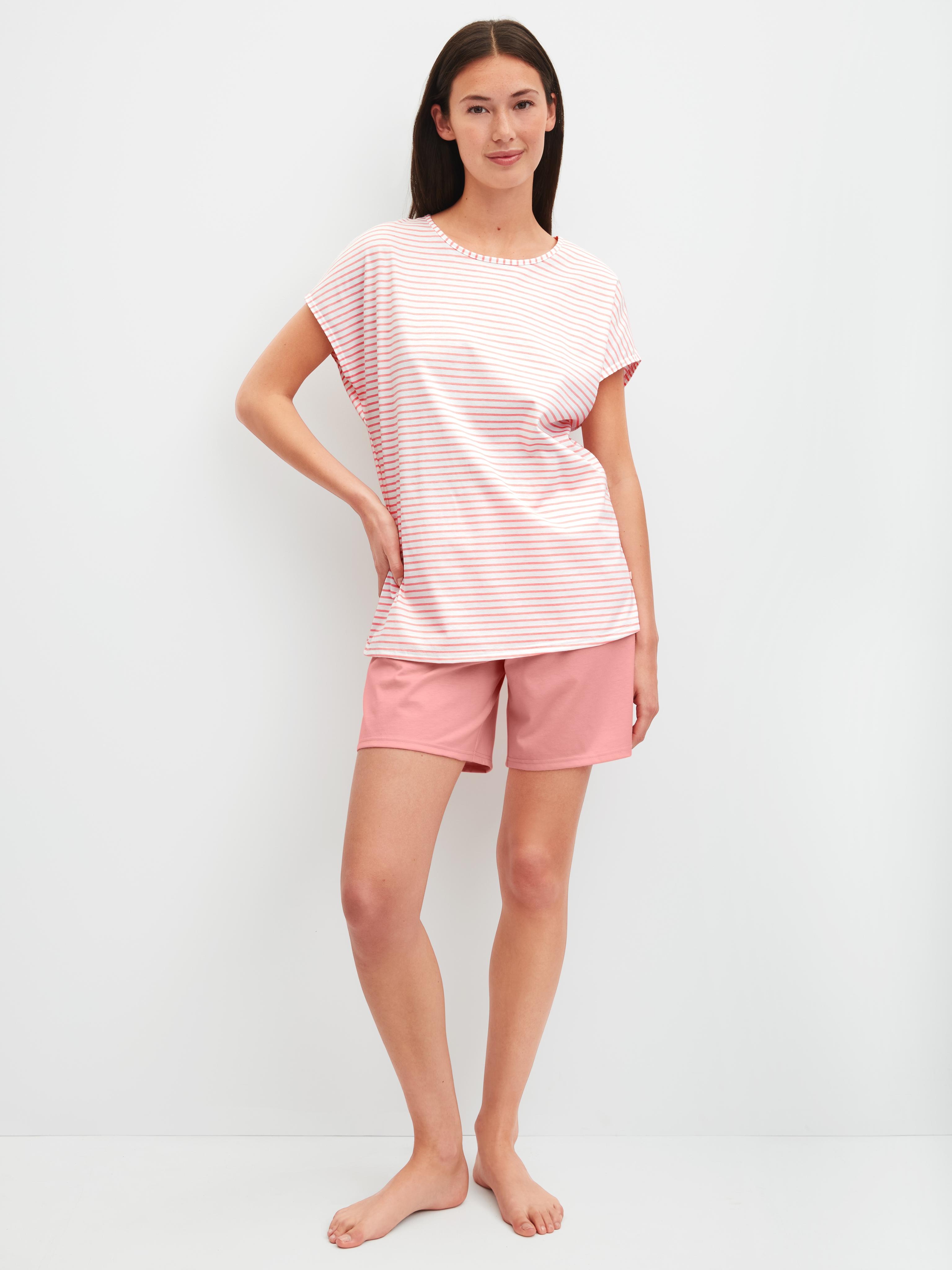 Shorty Calida "Lovely Nights", Damen, Gr. M (44/46), Peach Cream, Single Jersey, Obermaterial: 100% Baumwolle, Kurz, Rundhals, Homewear-Sets Shorty, Rundhalsausschnitt, Baumwolle, KurzäRmelig
