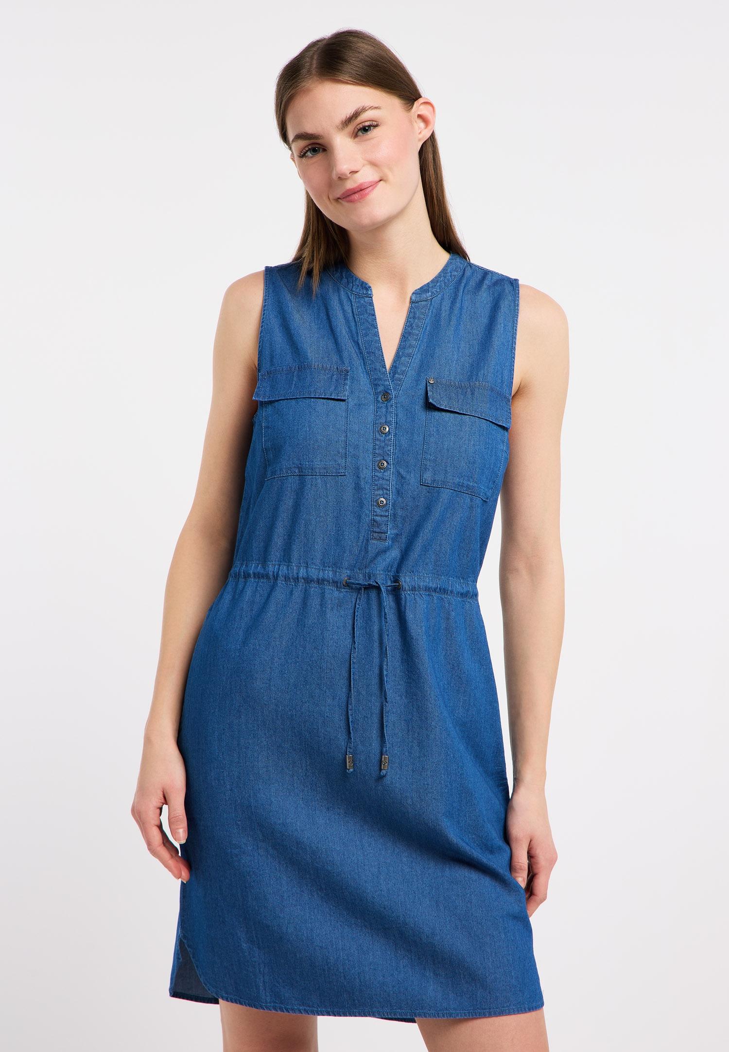 Jeanskleid Ragwear "Roissin Denim", Damen, Gr. M, N-Gr, Blau, Web, Obermaterial: 60% Baumwolle, 40% Viskose, Unifarben, Kniefrei, Rundhals, Kleider, Baumwoll-Viskose-Mix Mit Denim-Optik Und Taillenband