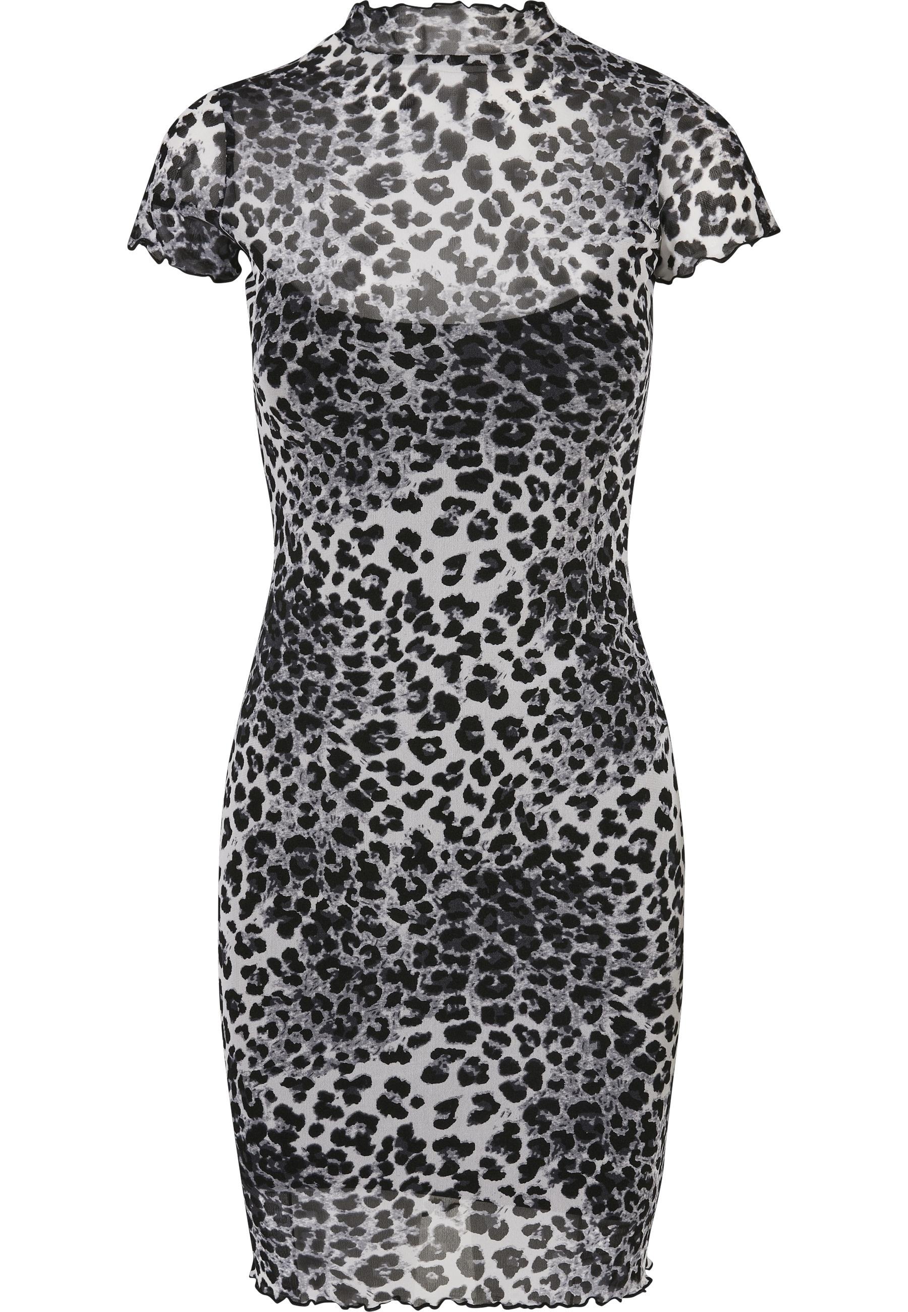 Shirtkleid Urban Classics "Urban Classics Damen Ladies Mesh Double Layer Dress", Damen, Gr. Xxl, Us-GrößEn, Schwarz-Weiß (Snowleo), 94% Polyamid, 6% Elasthan, Unifarben, Slim Fit, Rundhals, Kleider Shirtkleid