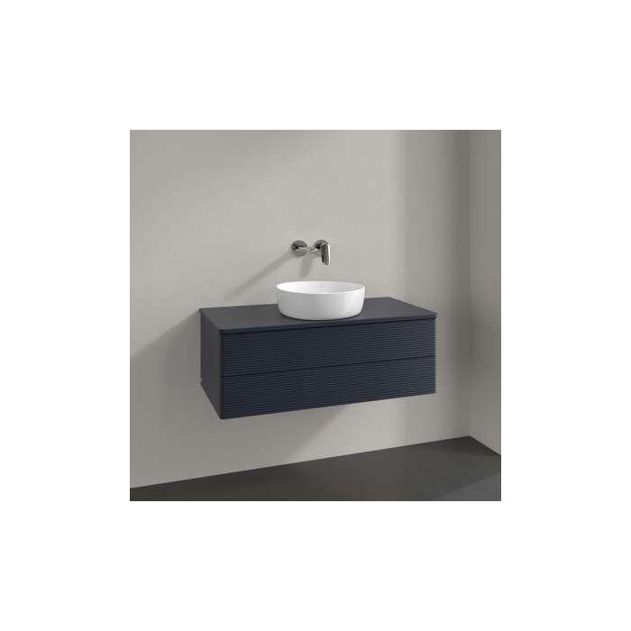 Villeroy Und Boch Antao Waschtisch-Unterschrank L20150HG Mit Beleuchtung, 2 AuszüGe, 1000 X 360 X 500 Mm, Front Mit Struktur, Midnight Blue Matt Lacquer / Midnight Blue Matt Lacquer