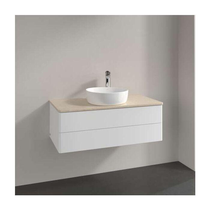 Villeroy Und Boch Antao Waschtisch-Unterschrank L20053MT Mit Beleuchtung, 2 AuszüGe, 1000 X 360 X 500 Mm, Front Ohne Struktur, White Matt Lacquer / Botticino