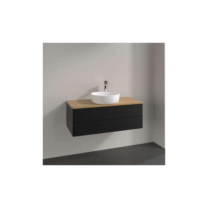 Villeroy Und Boch Antao Waschtisch-Unterschrank L20051PD Mit Beleuchtung, 2 AuszüGe, 1000 X 360 X 500 Mm, Front Ohne Struktur, Black Matt Lacquer / Honey Oak