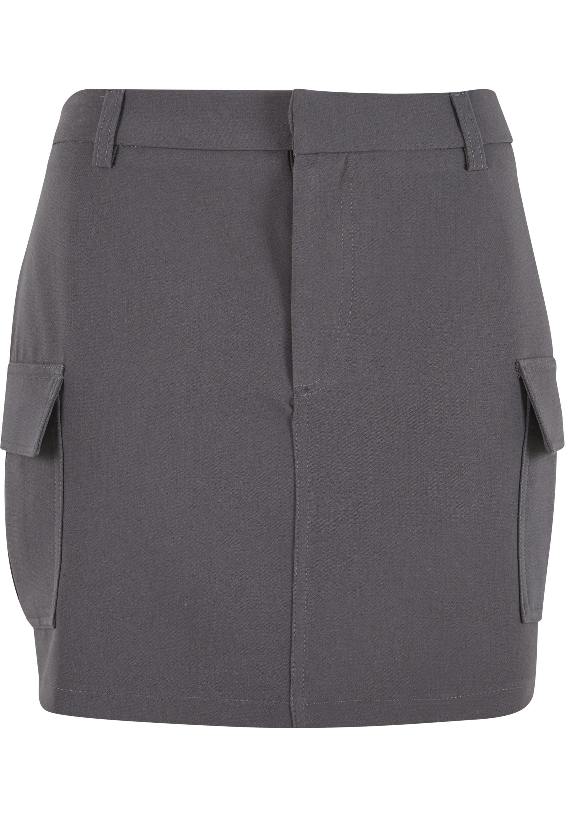 Sommerrock Urban Classics "Urban Classics Ladies Short Patched Pocket Skirt", Damen, Gr. S, Magnet, 75% Polyester, 19% Viskose, 6% Elasthan, Unifarben, Normal, RöCke