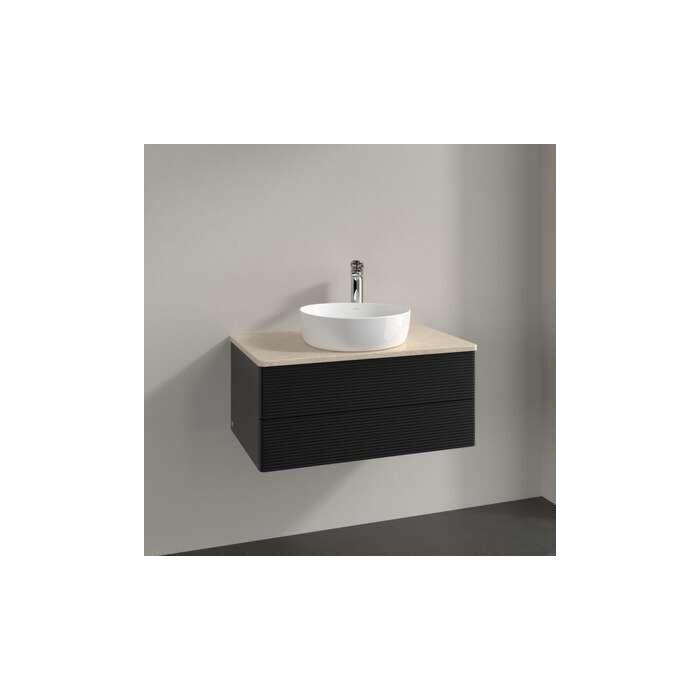 Villeroy Und Boch Antao Waschtisch-Unterschrank K19153PD 80X36X50Cm, Hahnloch, Waschbeckenplattenfarbe Botticino, Black Matt Lacquer