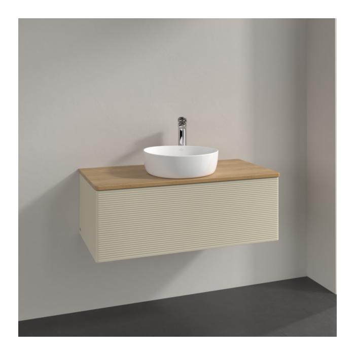 Villeroy Und Boch Antao Waschtisch-Unterschrank K31151HJ 100X36X50Cm, Hahnloch, Waschbeckenplattenfarbe Honey Oak, Silk Grey Matt Lacquer