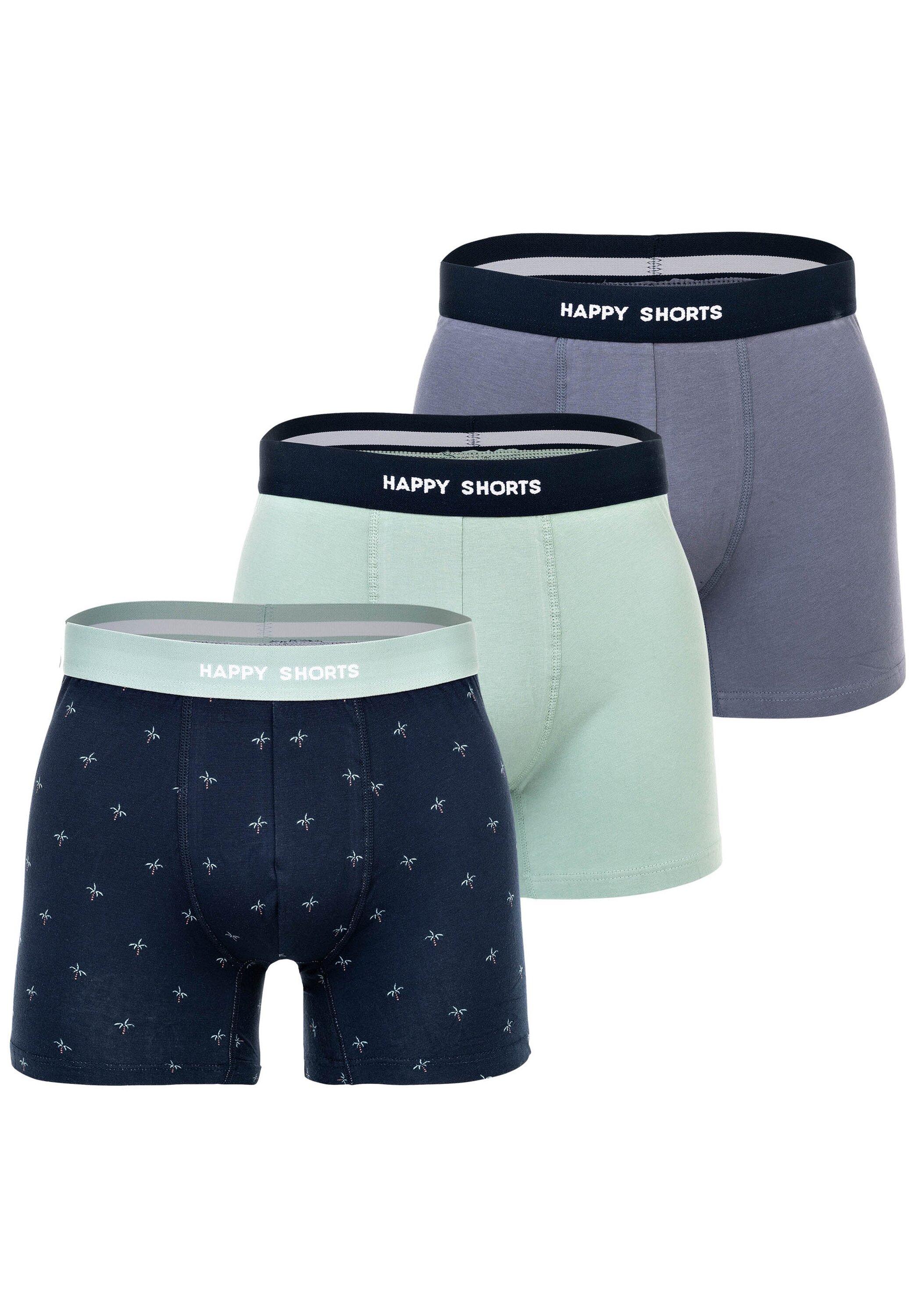 Boxershorts Happy Shorts "Boxershort 3Er Pack", Herren, Gr. M, Bunt (Palms 2), Obermaterial: 95% Baumwolle Co. 5% Elasthan El., Unterhosen