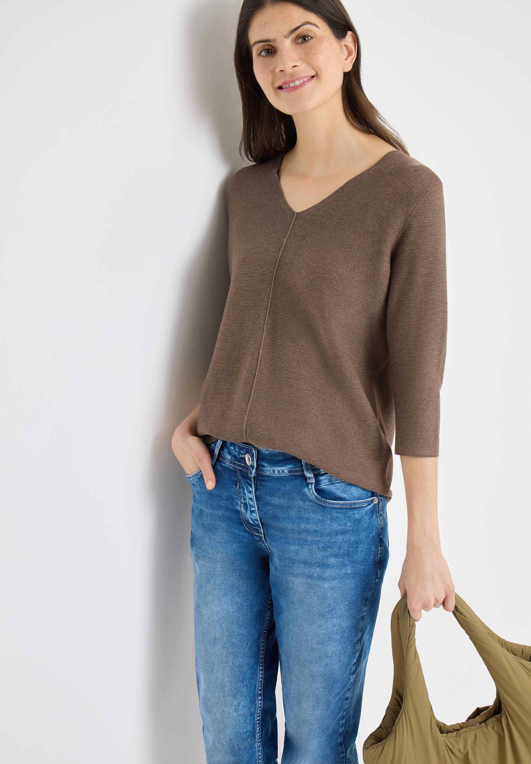 3/4 Arm-Pullover Cecil, Damen, Gr. M (40), Braun (Coffee Taupe), Web, 60% Baumwolle, 40% Viskose, Unifarben, Comfort Fit Normal, V-Ausschnitt, RippbüNdchen, Pullover, Im Soften Baumwoll-Mix