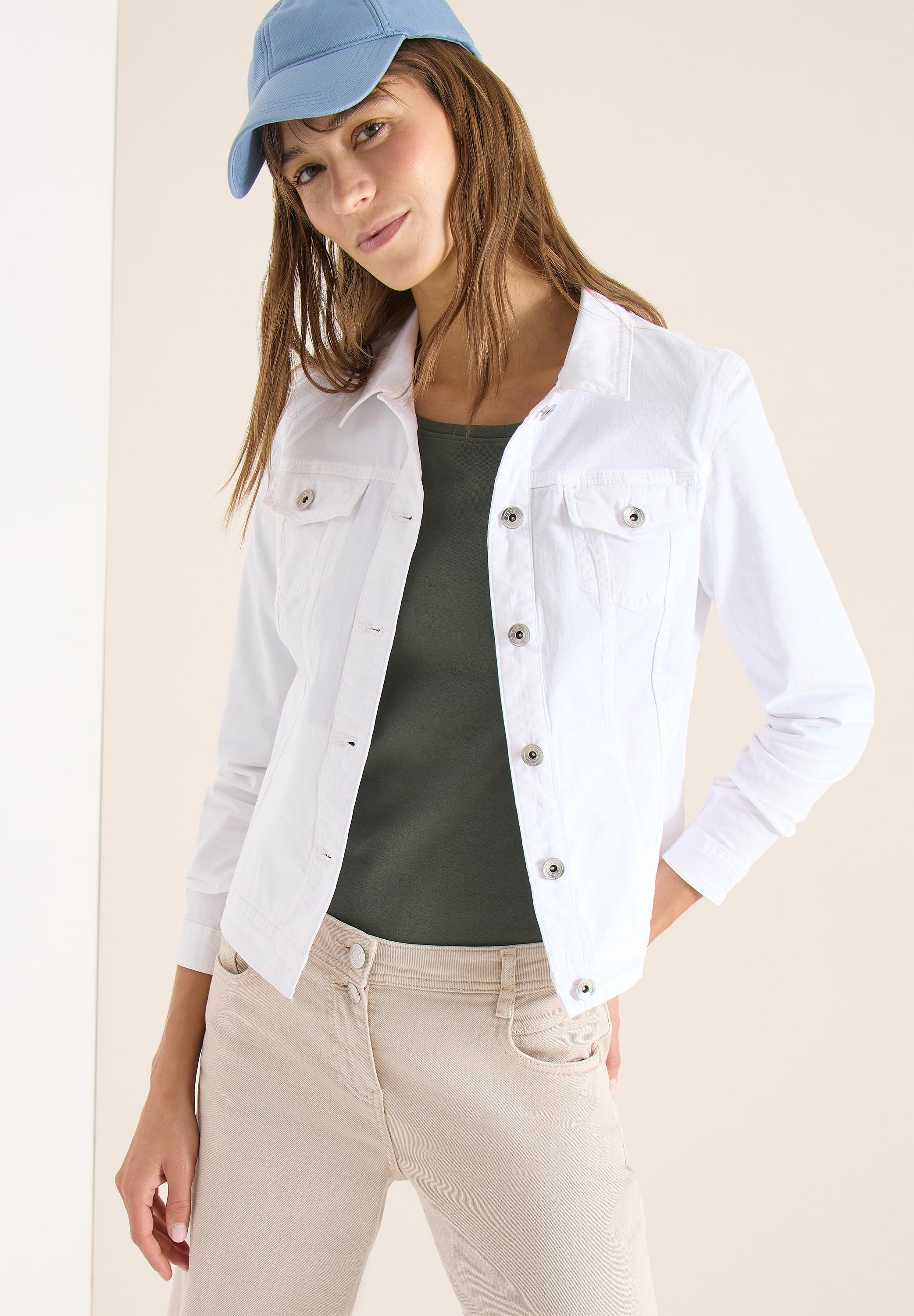 Jeansjacke Cecil, Damen, Gr. Xl (44), Weiß, Denim/Jeans, Obermaterial: 98% Baumwolle, 2% Elasthan. Futter: 100% Baumwolle, Unifarben, Regular Fit Normal, Gerader Abschluss, Jacken Jeansjacke, Mit Brust Taschen