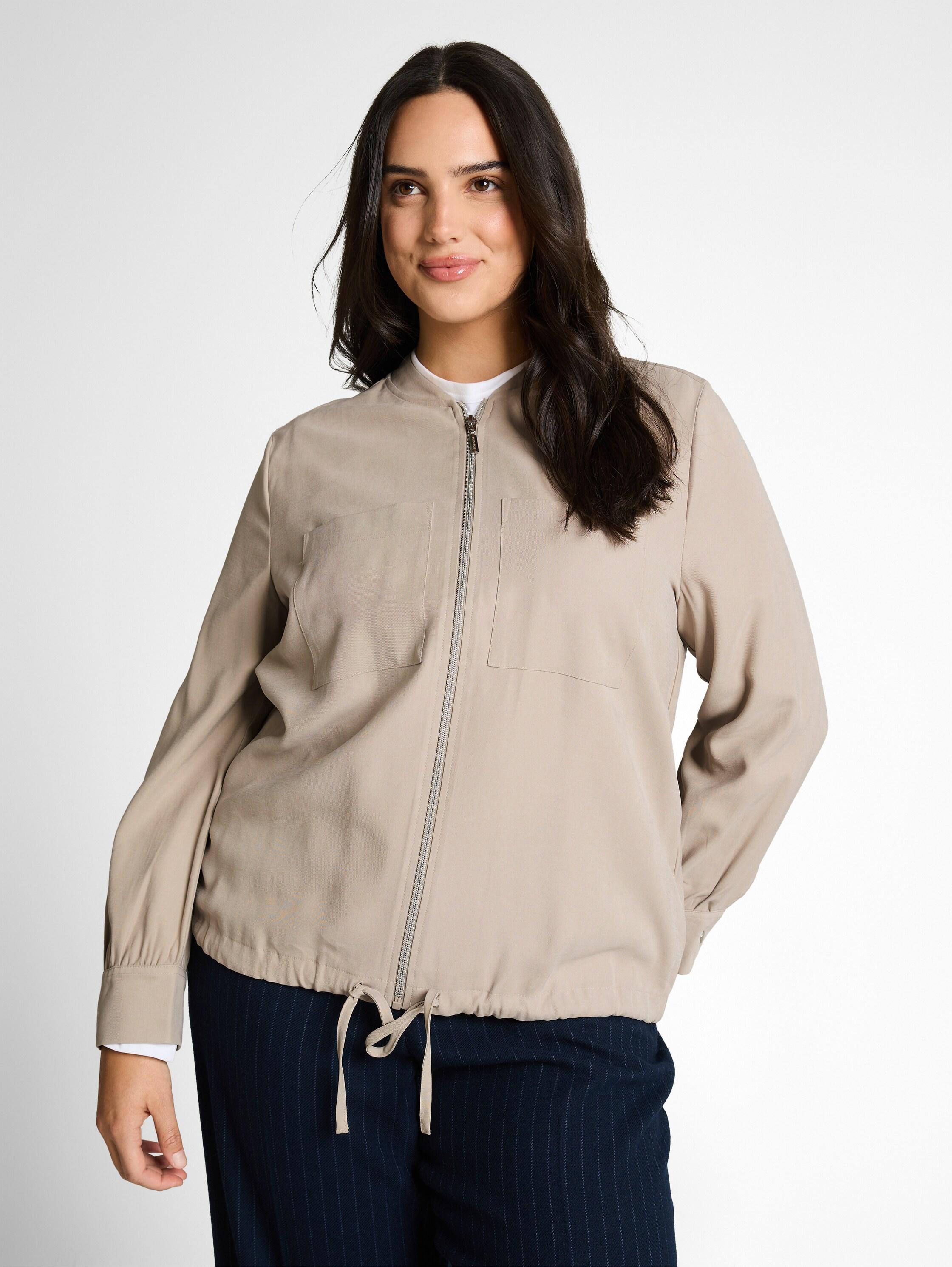 Jackenblazer Tom Tailor Plus, Damen, Gr. 48, Soft Taupe Grau, Web, Obermaterial: 92% Viskose, 8% Polyester, Unifarben, Regular Fit Normal, Rundhals, BüNdchen, Blazer, Mit Tunnelzug